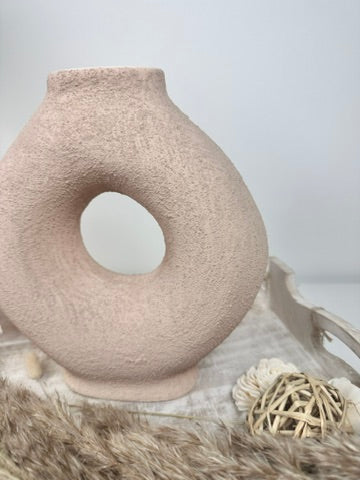 Terracotta Ceramic Textured Donut Vase 9.5" tall