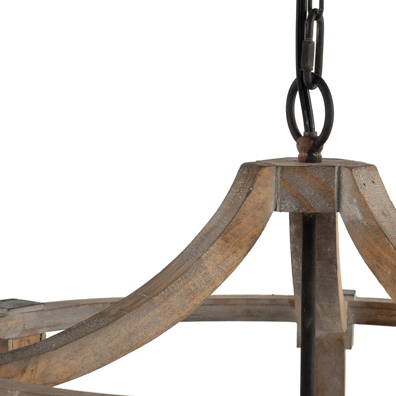 3-Light Wood Drum Chandelier, Hanging Light Fixture with Adjustable Chain
