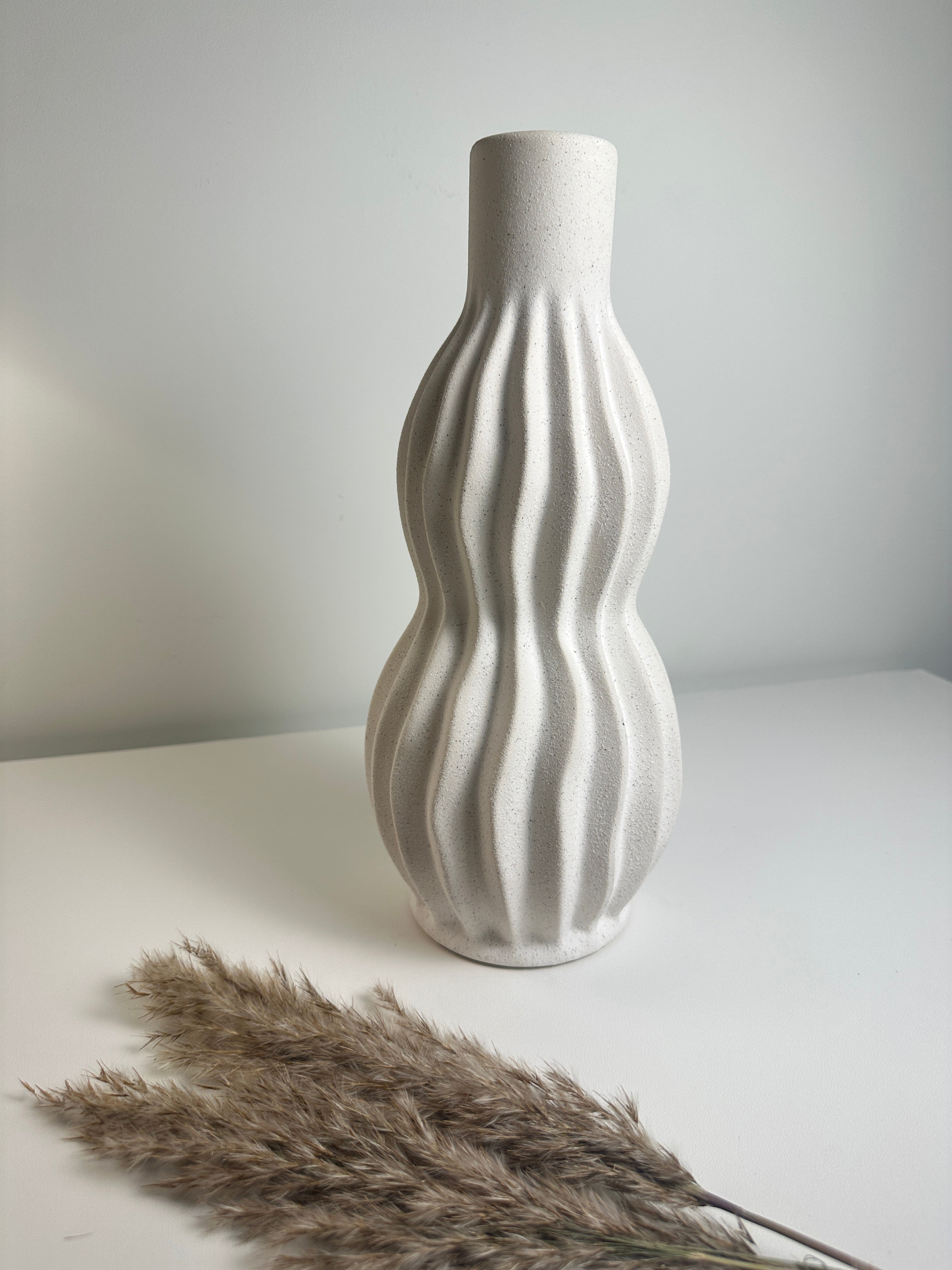 Minimalist Modern Ceramic Stripes Vase - White 14"