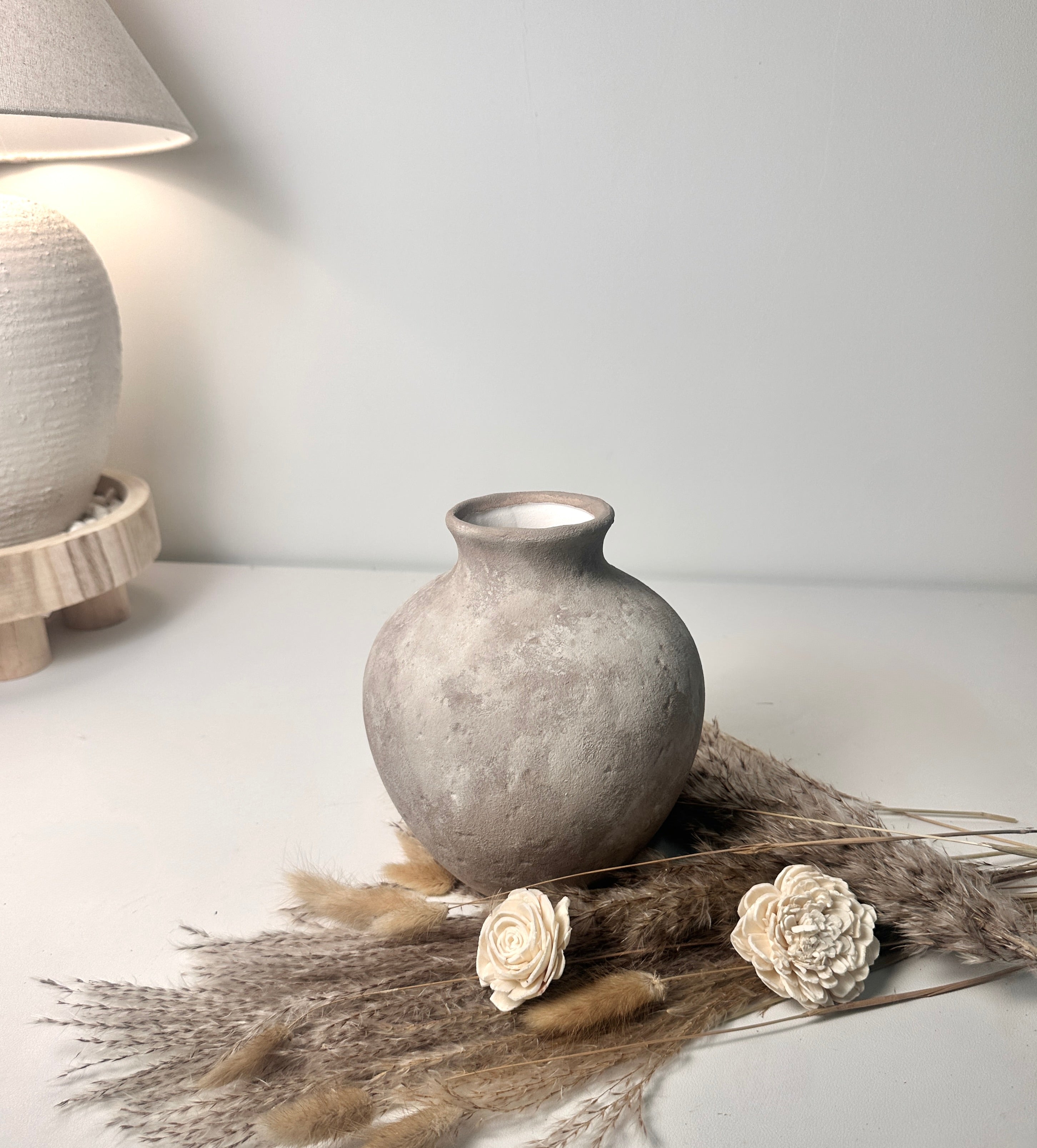 Minimalist Crater Moon Ceramic Vase 7.5" tall - Beige wash