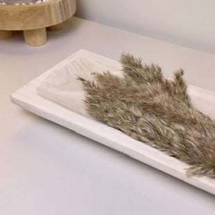 Paulownia Wood Boho Tray 20" long - Ivory Sand Whitewashed