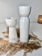 Set of 2 Marble Candle Holders (6x2x2" 8x2x2")  - White