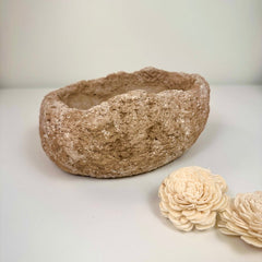 Weathered Stone Basin With Hole Drainage, Small Planter Pot, Hand-Painted Brown