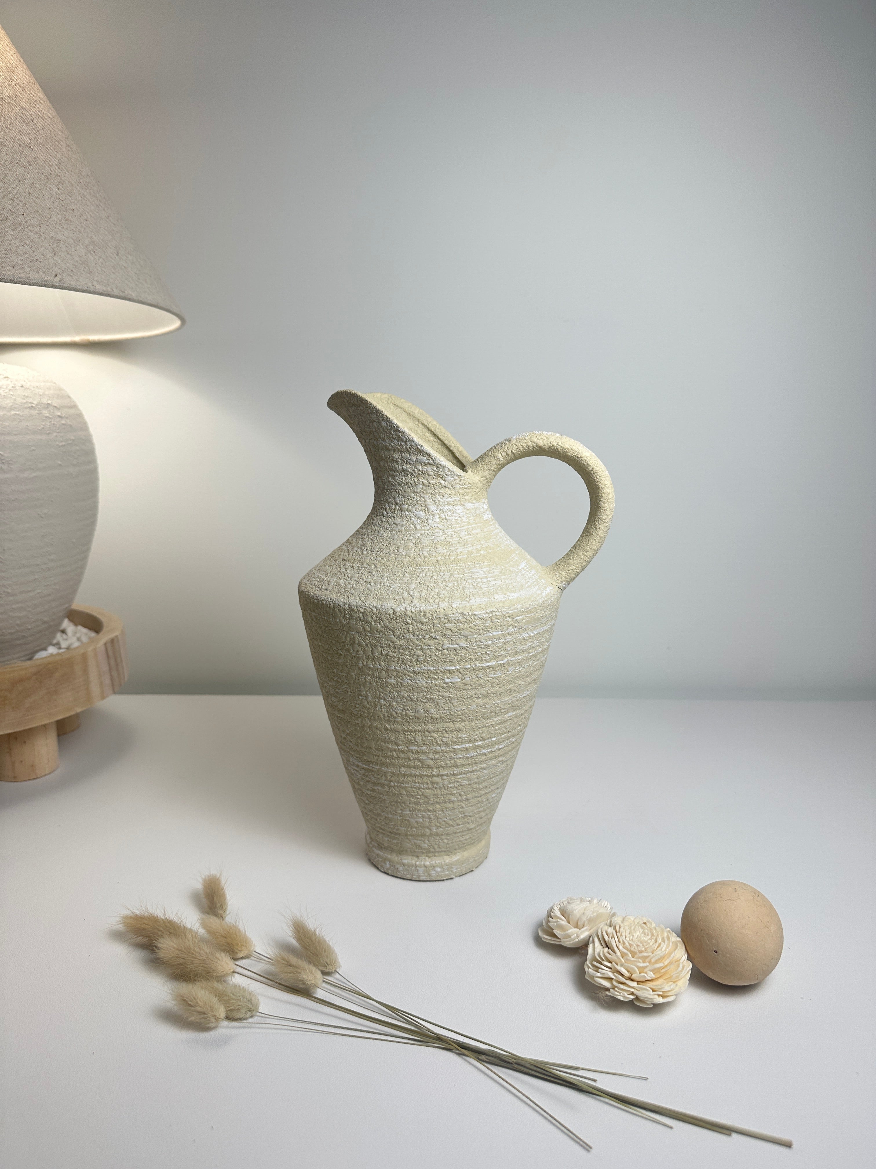 Pitcher Decorative Vase Cream Beige 12"