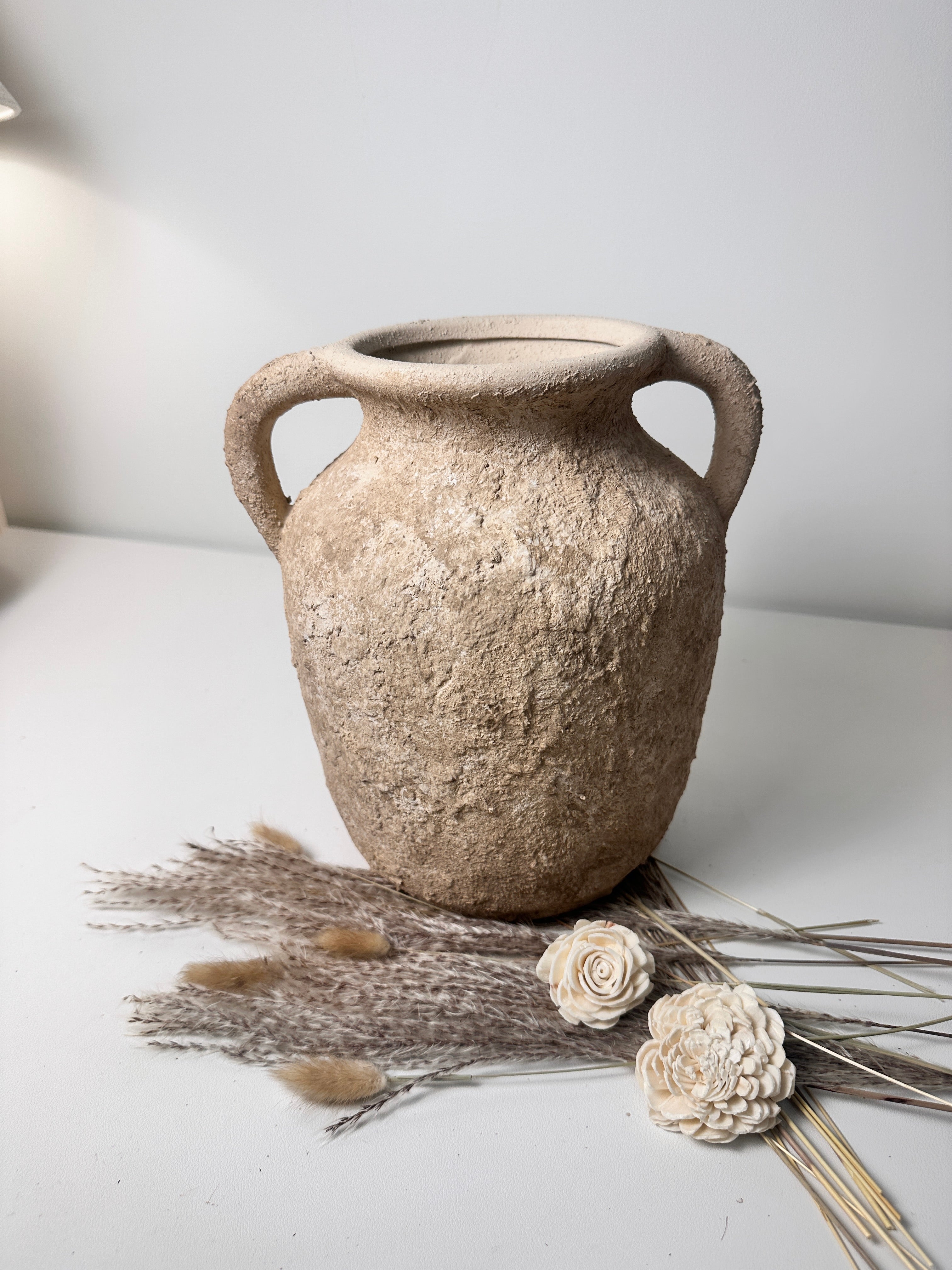 Rustic Minimalist Textured Hand-painted 10.5" tall - Light Beige wash