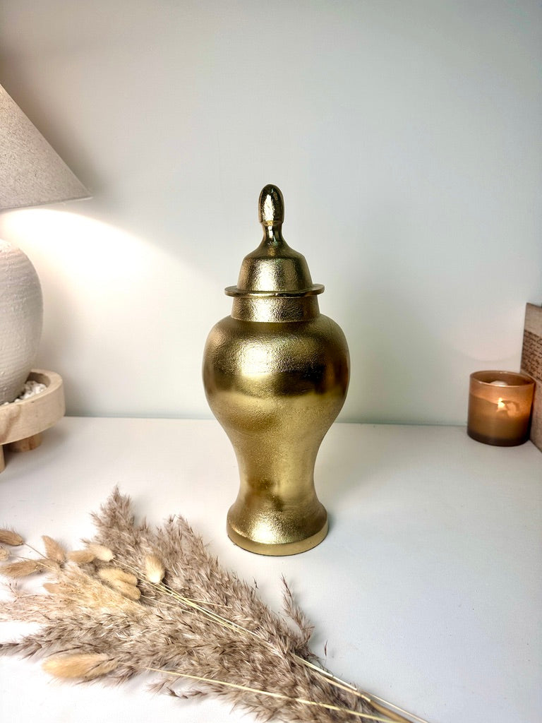 Gold Metal Ginger Jar Hammered Finish with Classic Lid 15" tall