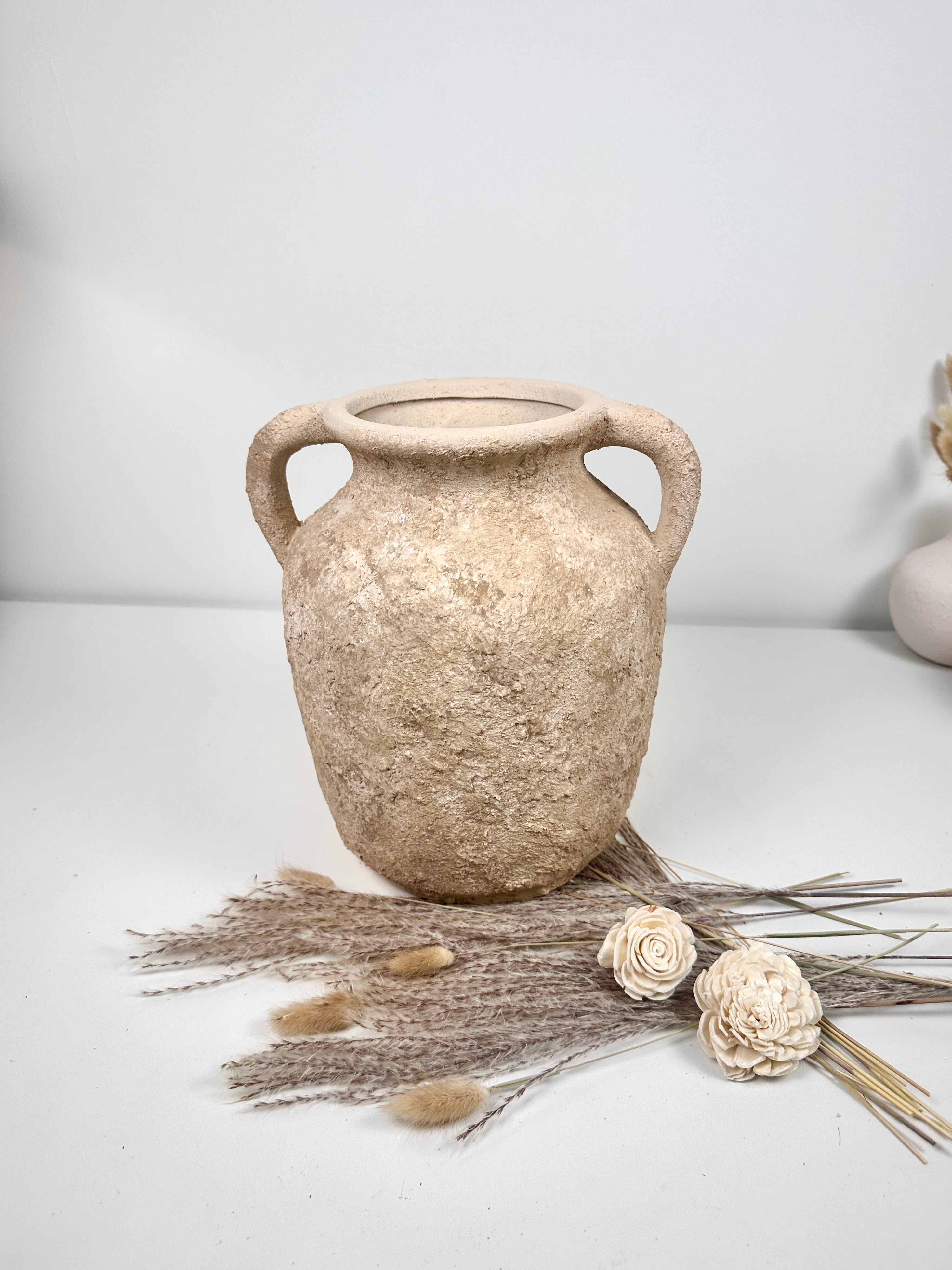 Rustic Minimalist Textured Hand-painted 10.5" tall - Light Beige wash