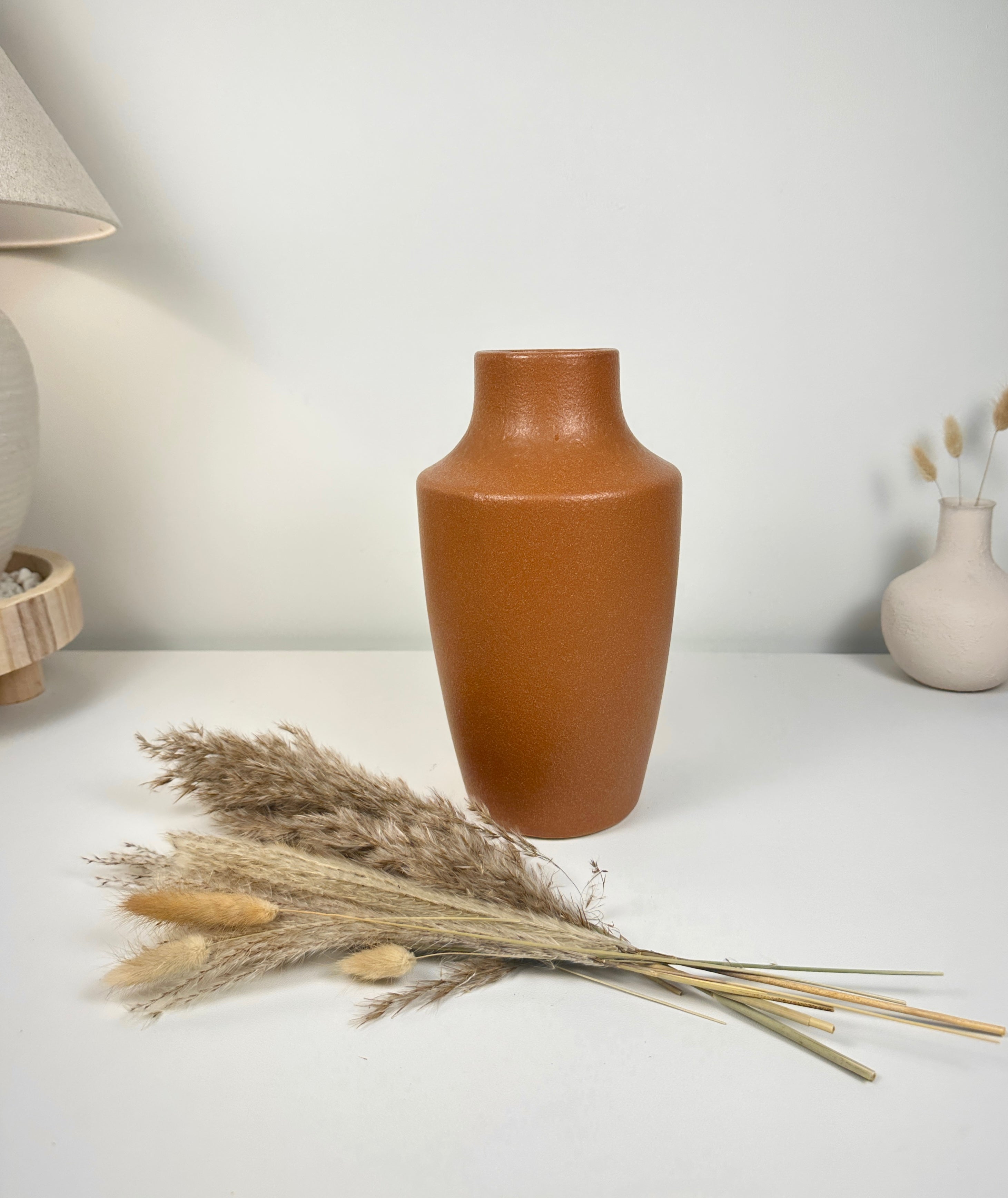 Retro Style Ceramic Brown Vase 11" tall