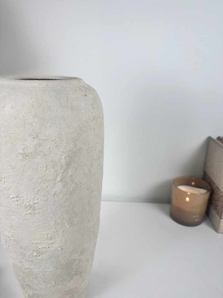 Minimalist Textured Hand-painted Ceramic Vase 14.5" tall - Off White washed