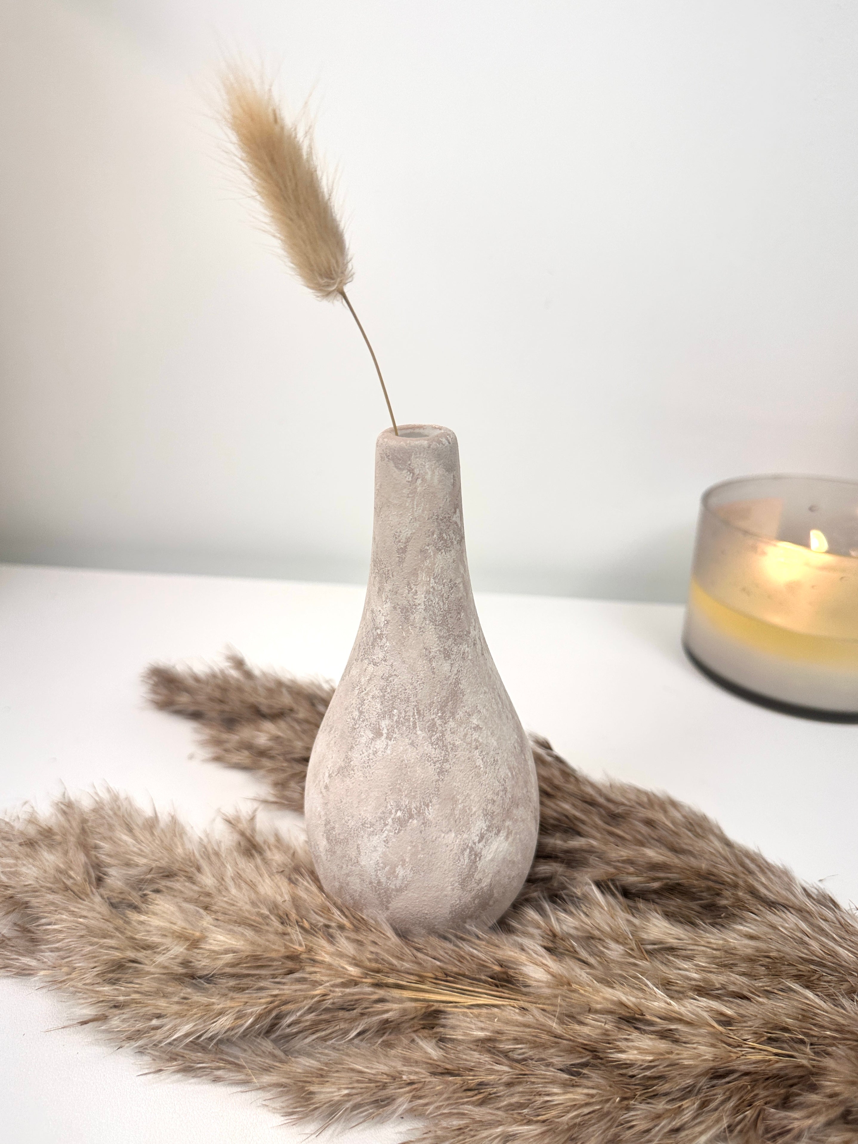 Small Decorative Ceramic Vase 6” tall - Hand-Painted Beige washed