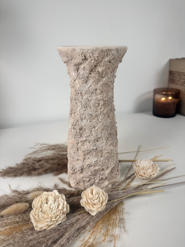 10'5  Minimalist Abstract Textured Candle Holder for Candlestick and Pillar Candle 10'5 tall - Cream wash