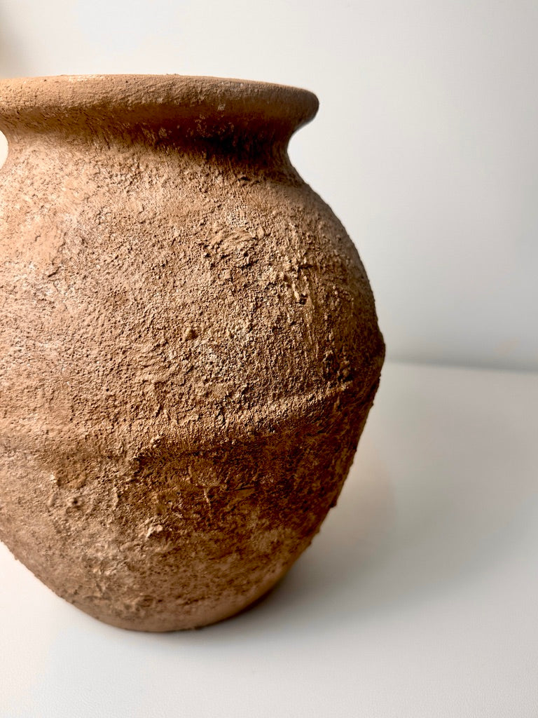 Earth Brown Color Ceramic Vase Painted and Textured By Hand 10.5x9x9"