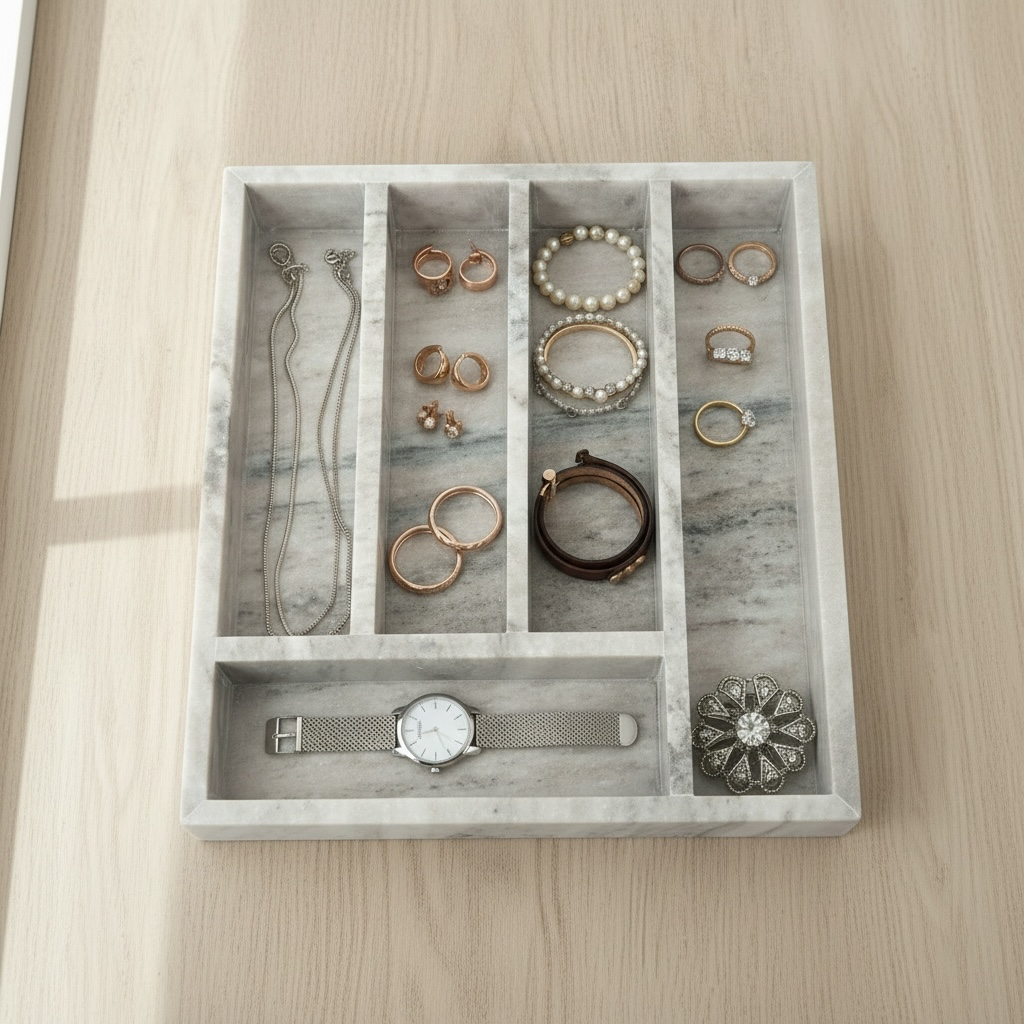 Luxury Marble Silverware/ Jewelry Tray Light Beige 13x11x1.8“