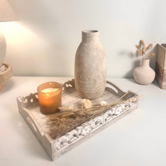 Rustic Hand-Painted/Textured Ceramic Vase 12” tall - beige washed