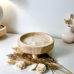 Boho Minimalist Rustic Paulownia Wood Tray 10" long- Beige