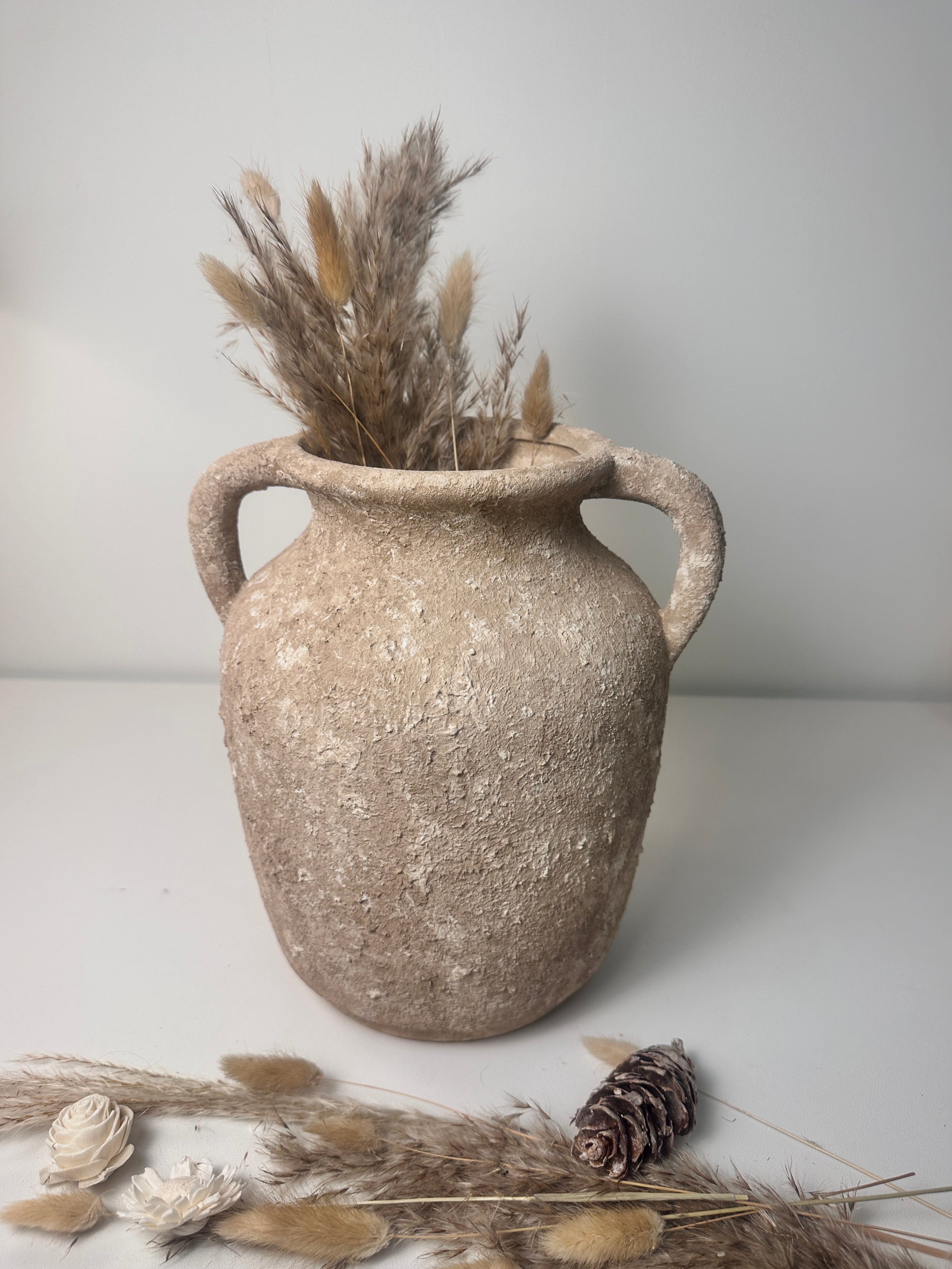 Rustic Minimalist Textured Hand-painted 10.5" tall - Brown wash