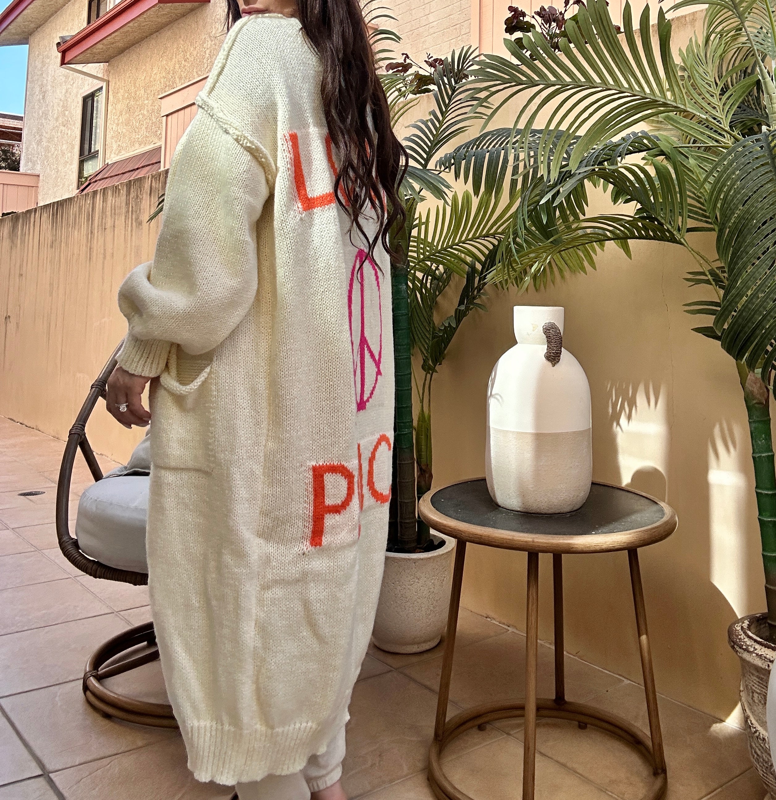 Cozy Women's Love Peace Graphic Oversized Cardigan Long Sleeve