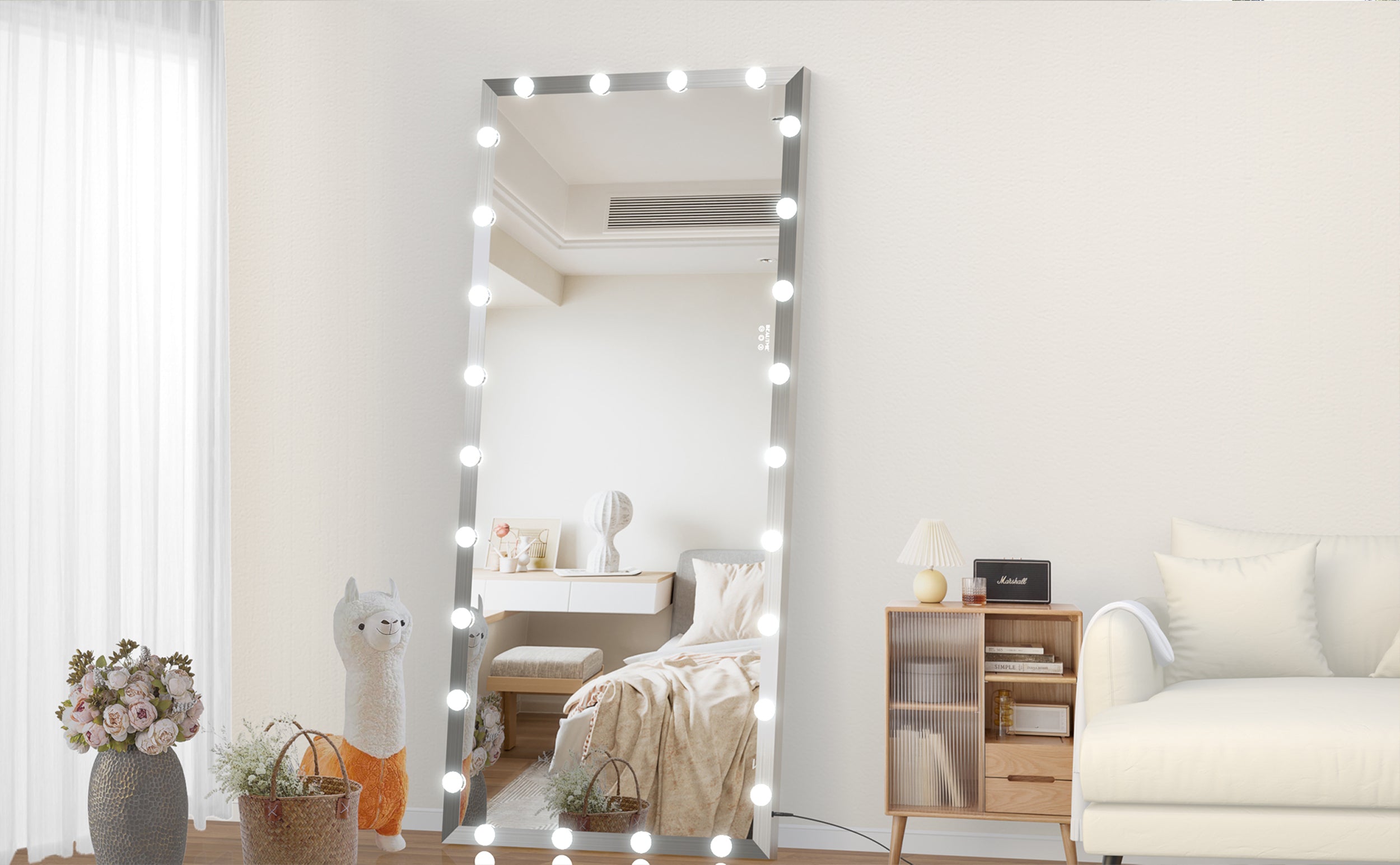 Hollywood Full Length Mirror with Lights Oversized with 3 Color Modes Lighted Large Standing Floor Mirror - Silver, 72X32 Inch