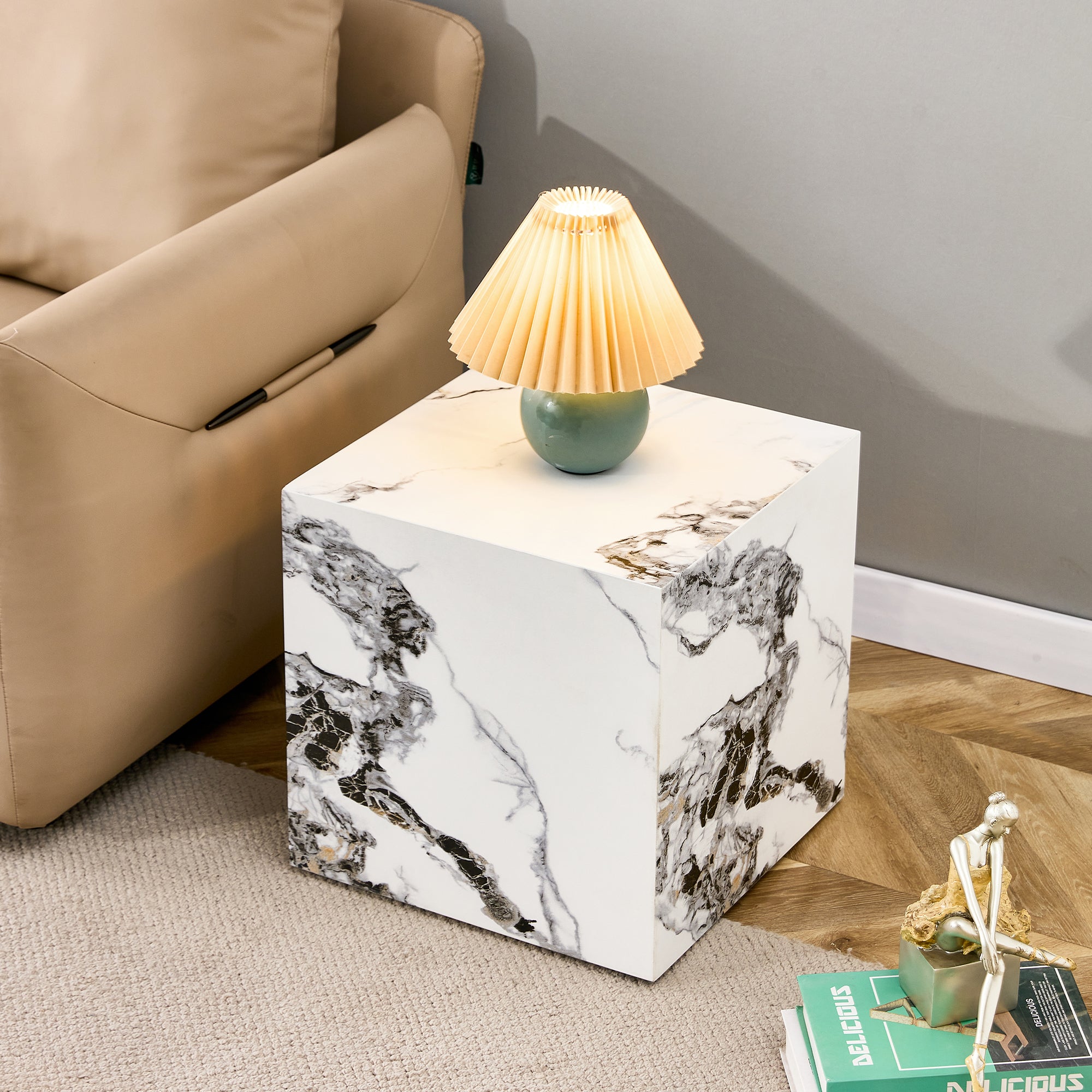 Modern Cube Design Side Table - White