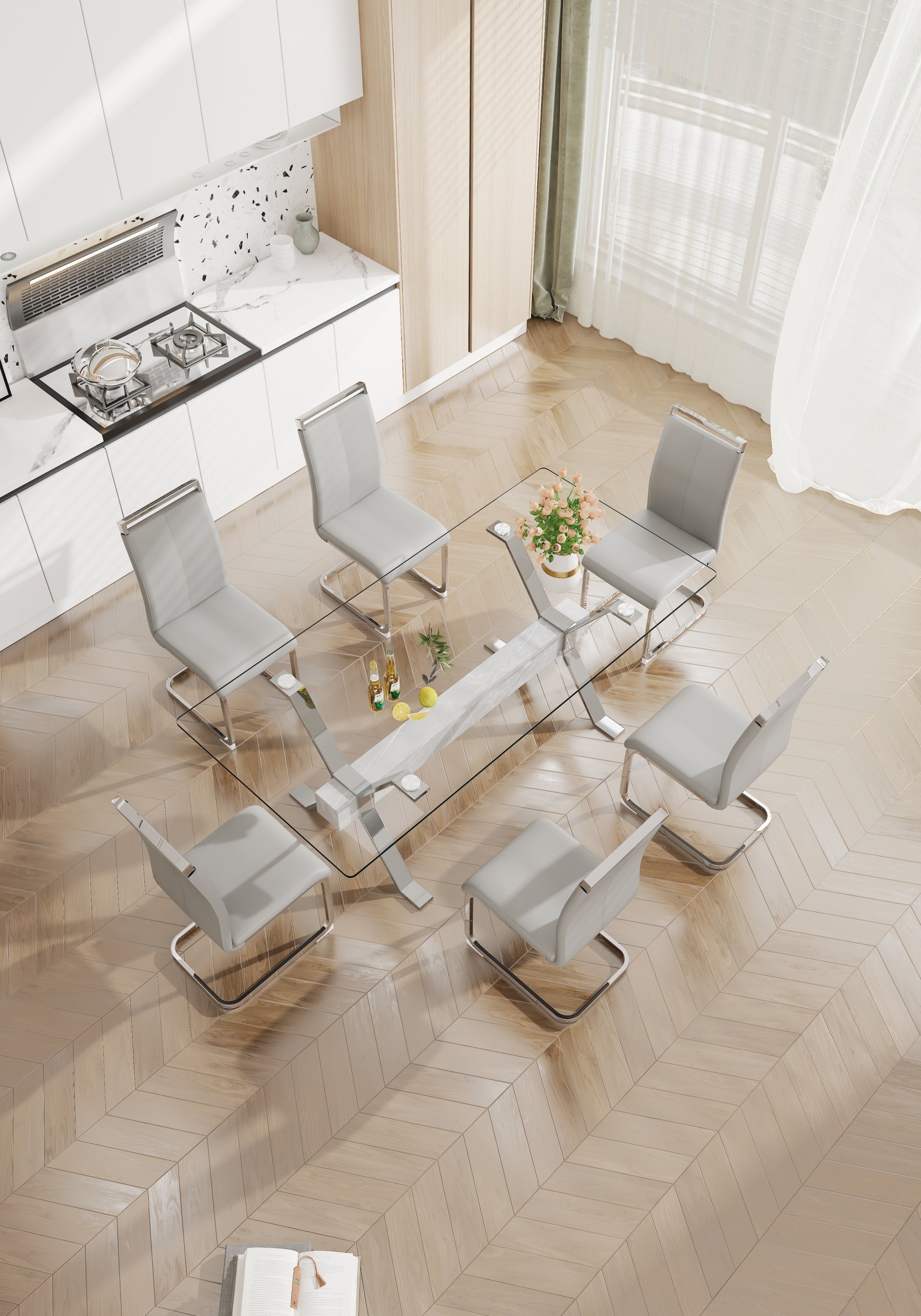 Modern Tempered Glass Dining Table