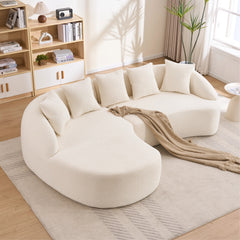 New Boneless L-Shape Sectional Sofa with Curved Chaise,White Modular Chenille Compression Couch,30D High-Density Foam,Minimalist Modular Couches Sleeper for Living Room Bedroom Apartment Lounge.