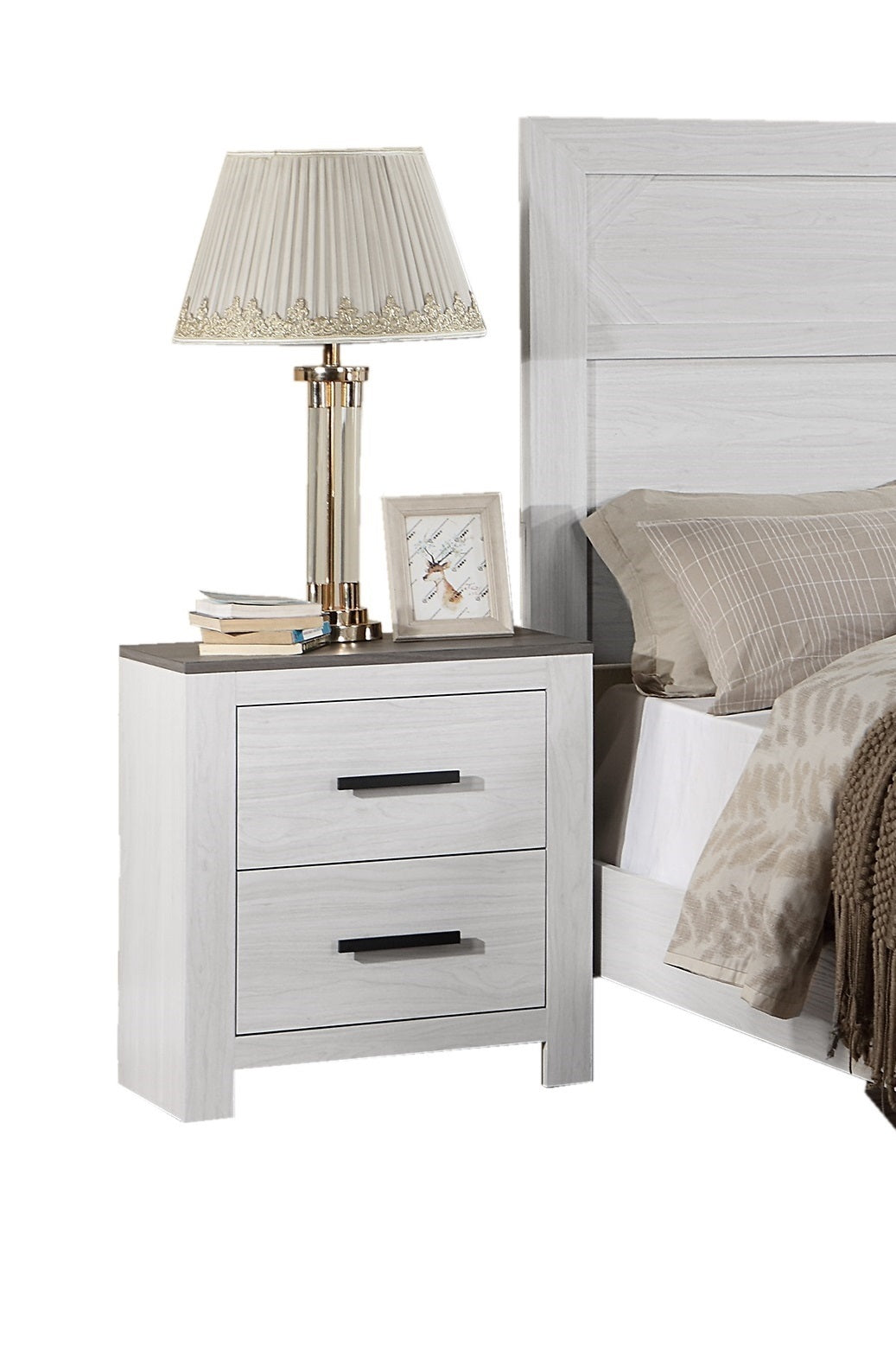 Nightstand 2-Drawers Bedside Table - White