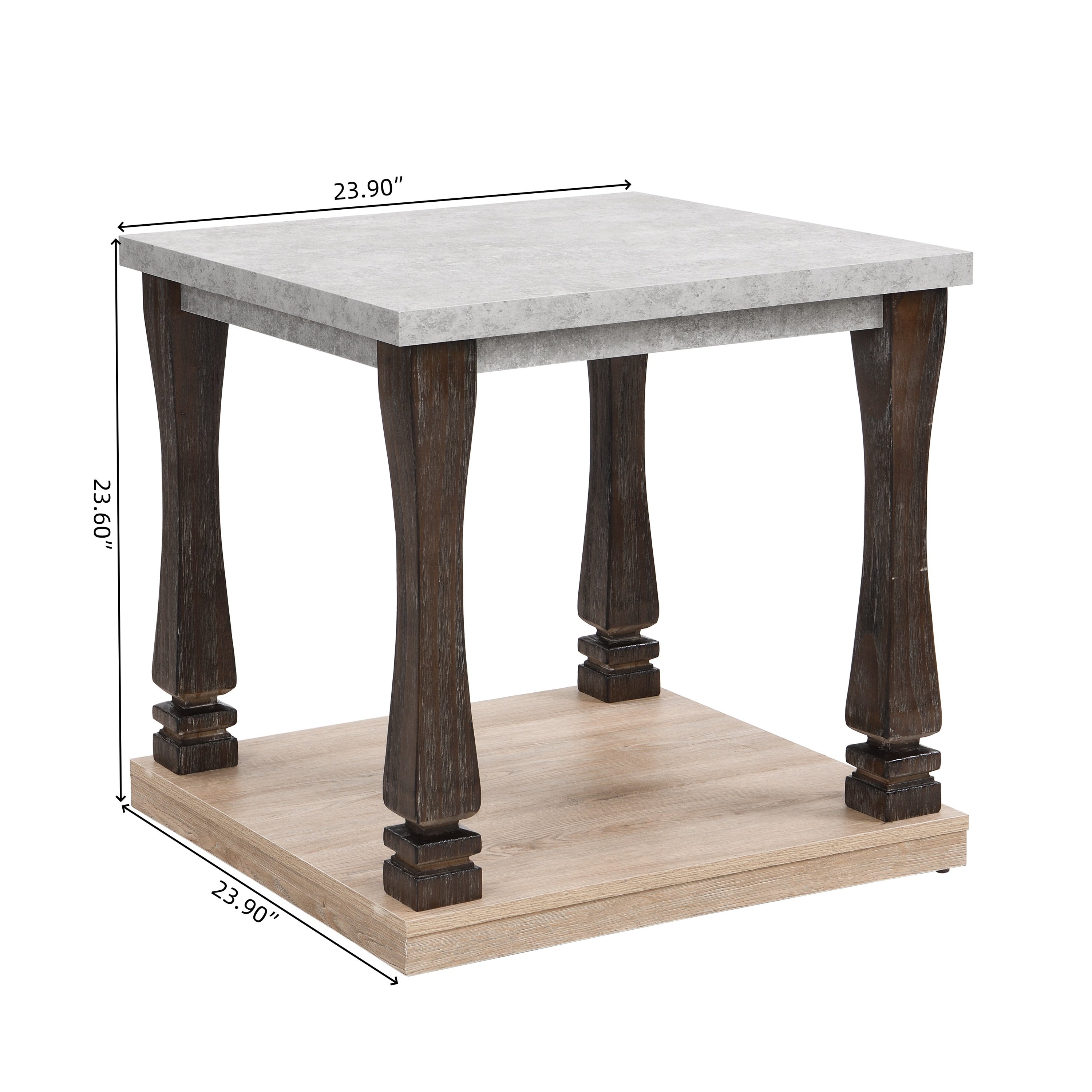 Mid-Century Rectangle End Table for Living Room, Wood Side Table with 2-Tier Storage Shelf - Grey Tabletop
