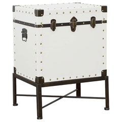 White and Bronze Washed Trunk Style Accent Cabinet