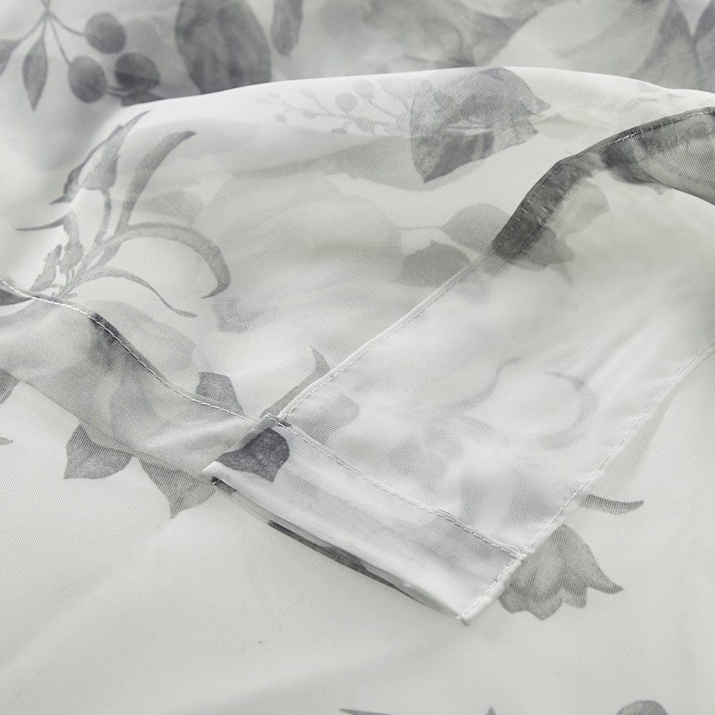 50x95" Printed Floral Twist Tab Top Voile Sheer Curtain - White