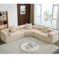 Upholstered 4 Seater Couch for Living Room, Modern Modular 3 Piece Free Combination, Semicircular Modular Sofa - Boucle, Khaki