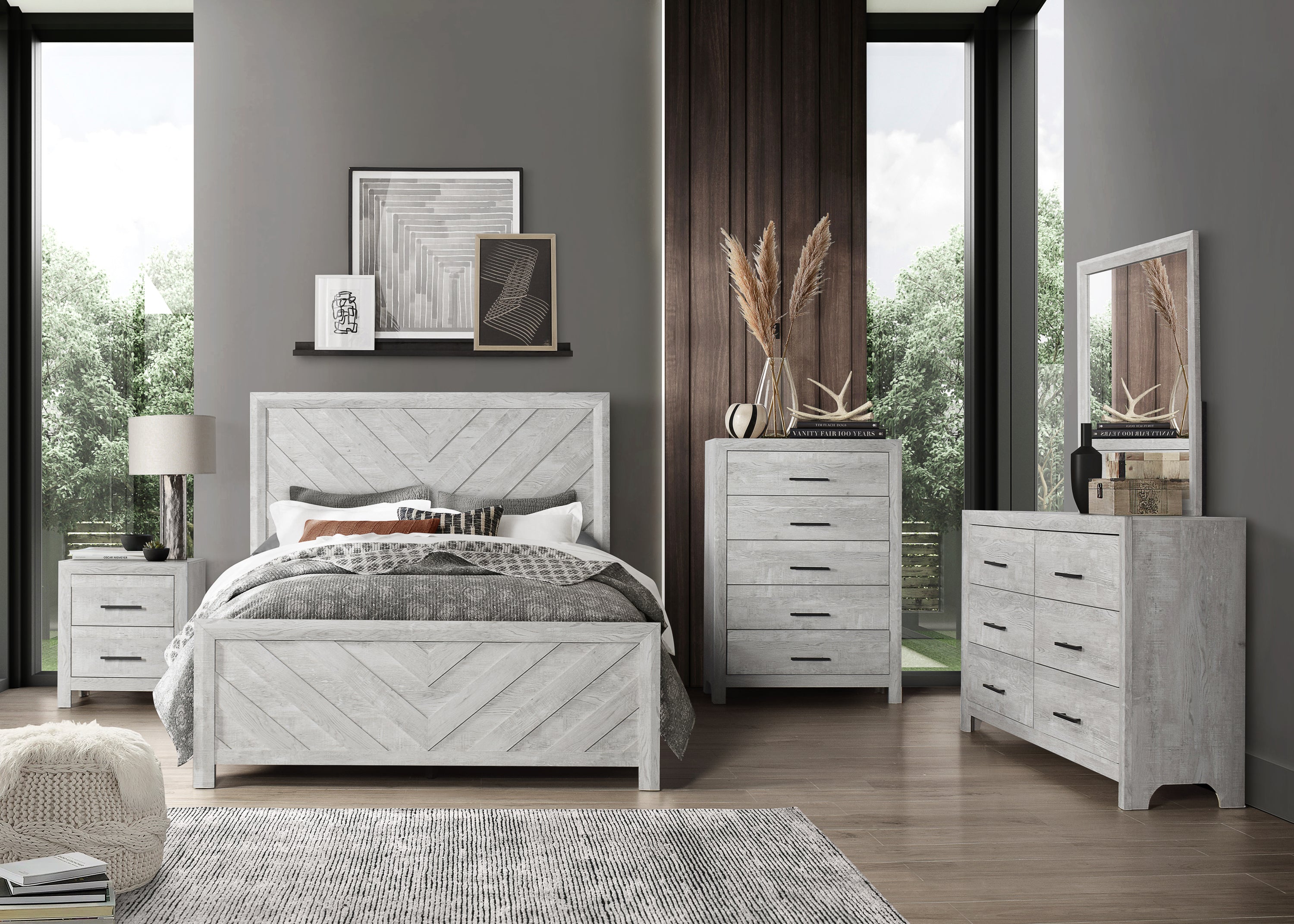 Denver Modern Style 5-Drawer Chest Made with Wood - Gray