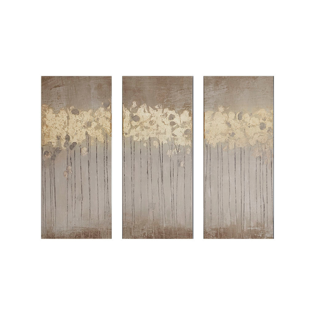 Sandy Forest Gold & Purple Foil Abstract 3-piece Canvas Wall Art Set