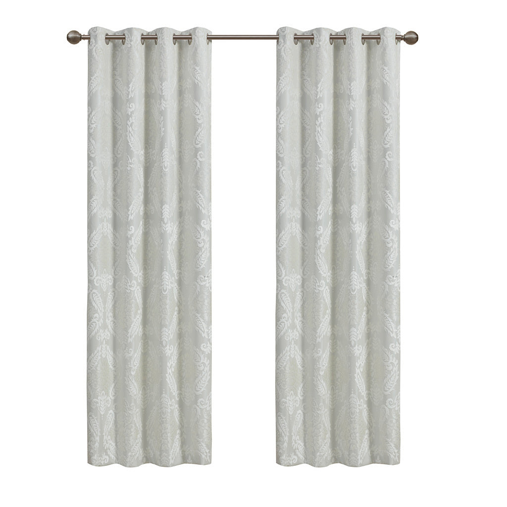 50x95" Knitted Jacquard Paisley Total Blackout Grommet Top Curtain Panel - White