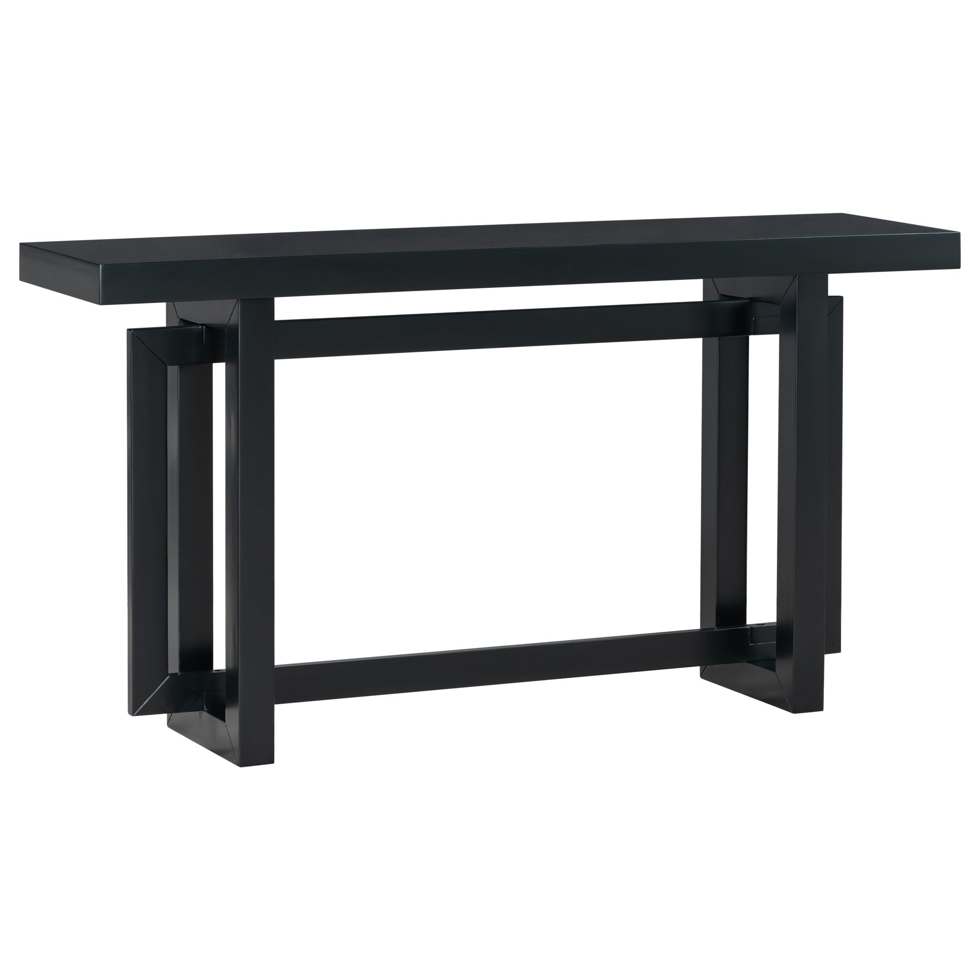 Contemporary Console Table with Industrial-inspired Concrete Wood Top, Extra Long Entryway Table for Entryway - Black