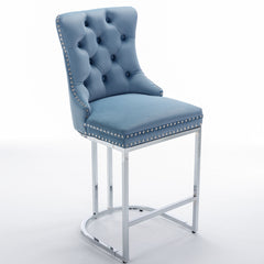 Modern Velvet Barstools  26" Counter Height Bar Stools (Set of 2) - Light Blue