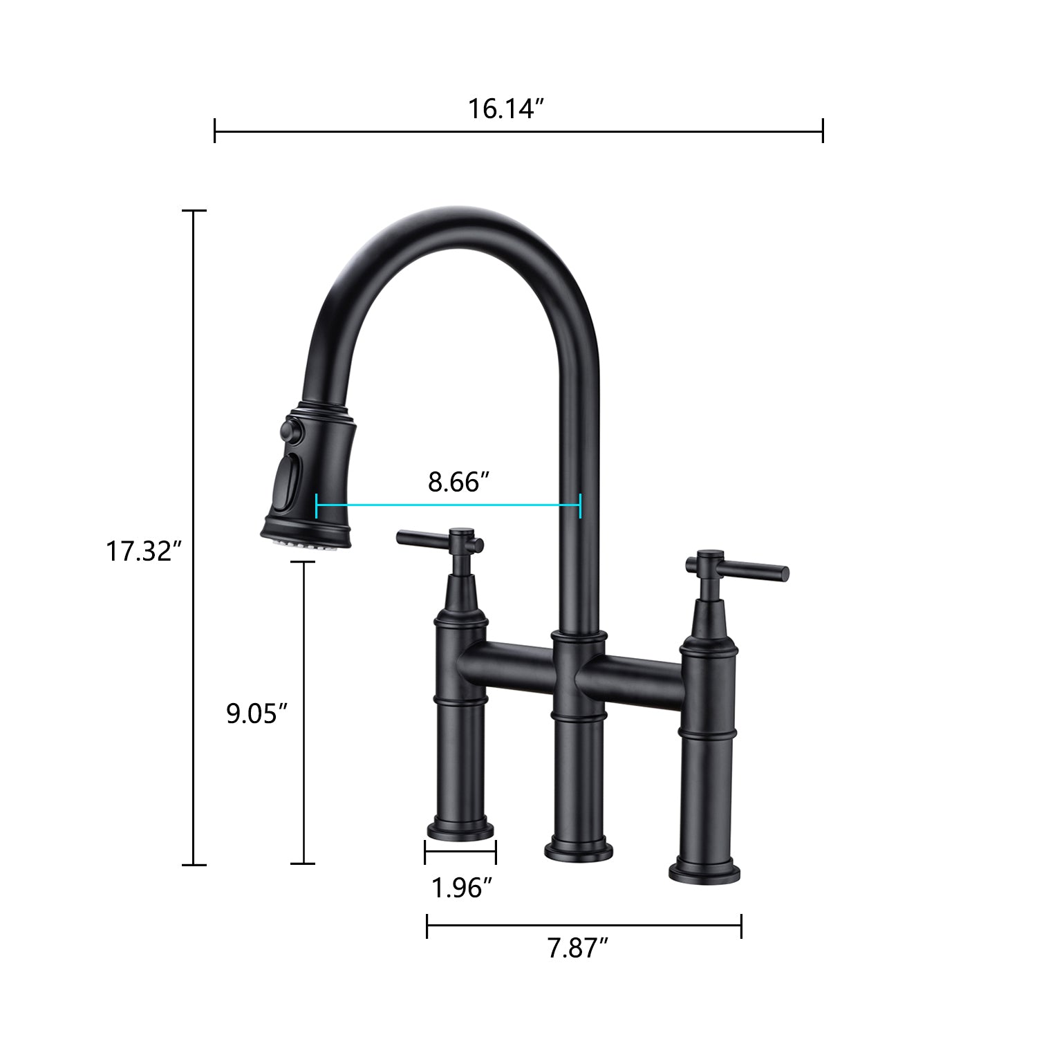 Bridge Kitchen Faucet with Pull-Down Sprayhead in Spot - Matte Black
