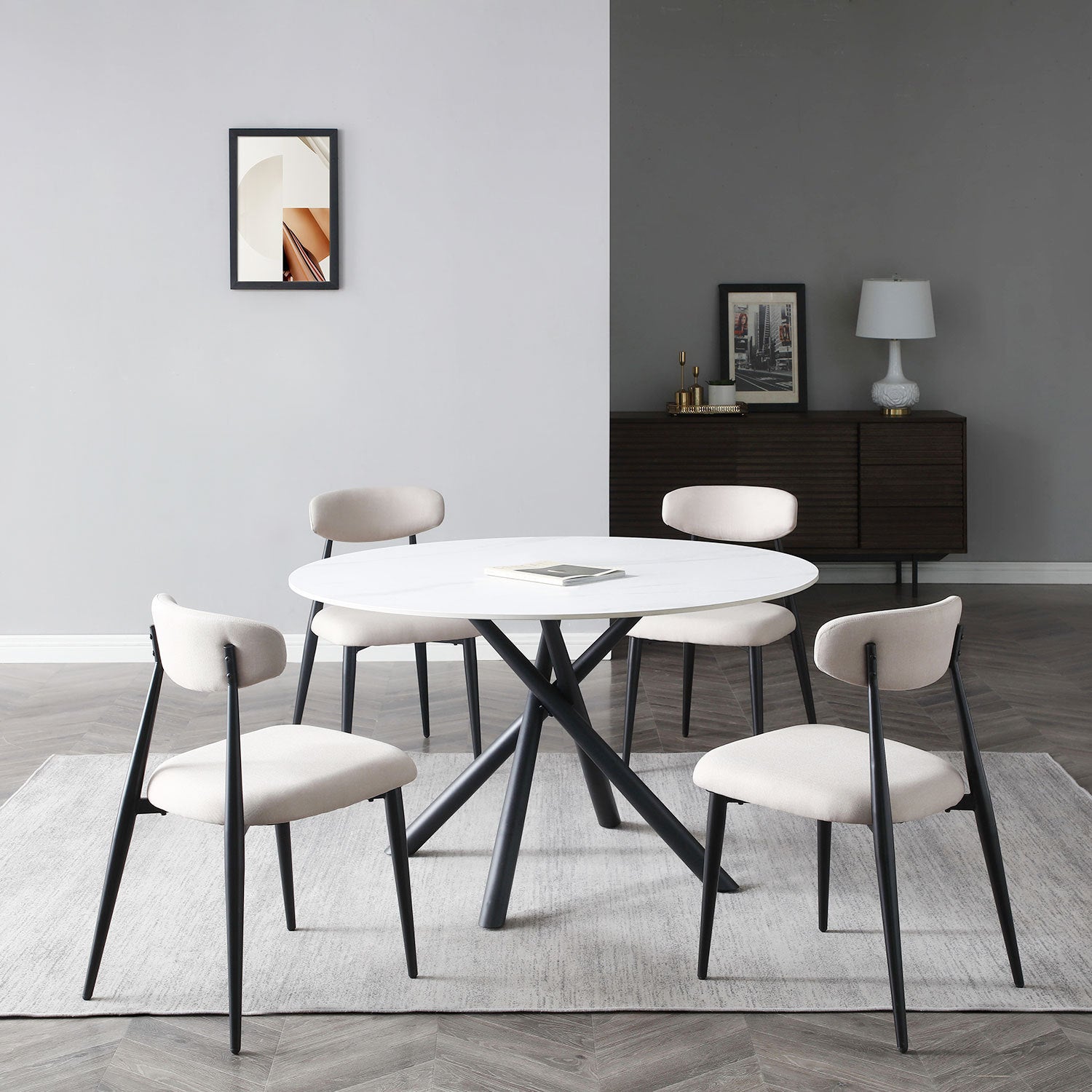 Modern Dining Chairs  Curved Backrest Round (Set of 2 Light Grey