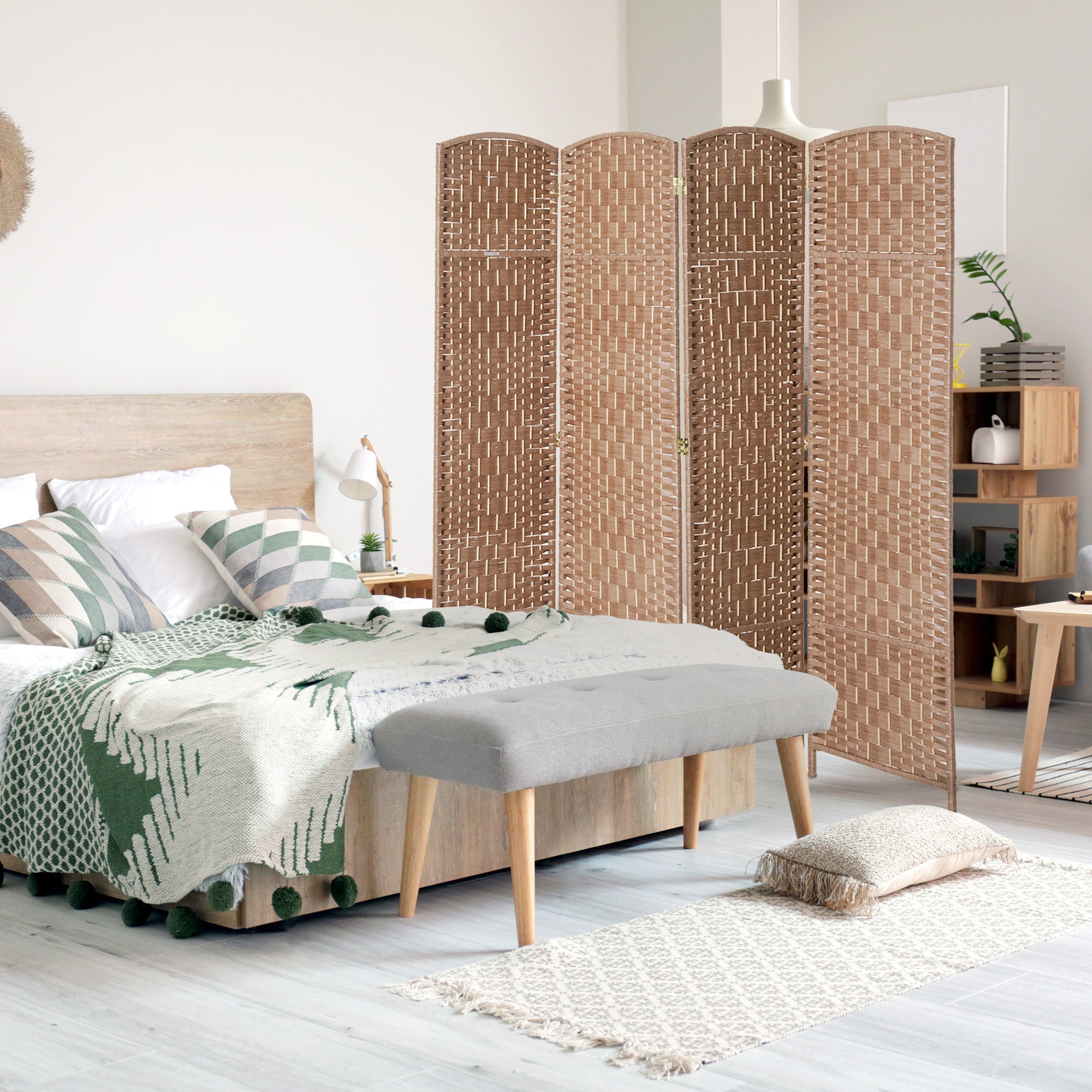 6' Tall Wicker Weave 4 Panel Room Divider Privacy Screen - Natural