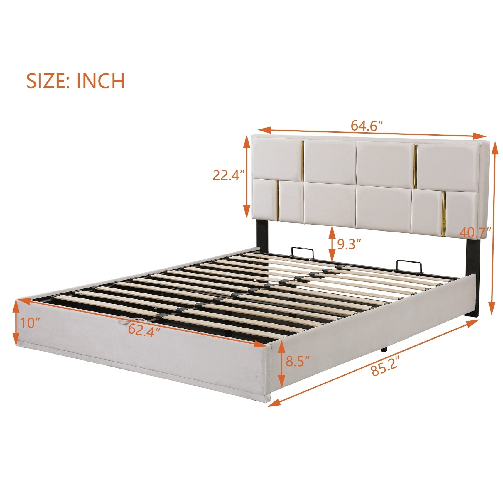2-Pieces Bedroom Sets: Queen Size Upholstered Platform Bed + Storage Ottoman - Beige