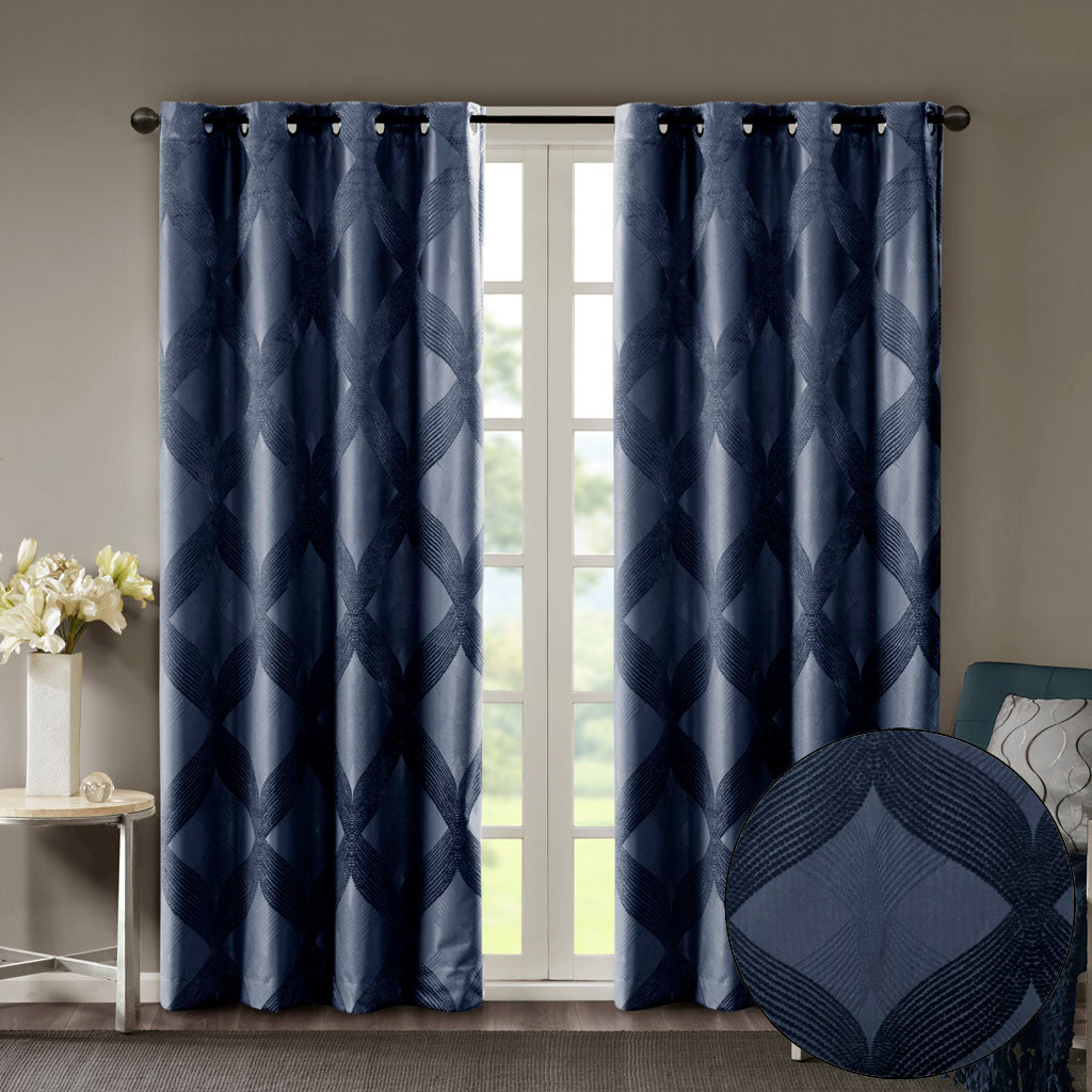 50x84" Ogee Knitted Jacquard Total Blackout Curtain Panel - Navy