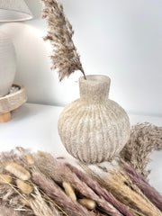 Rustic Minimalist Textured Hand-painted Ceramic Vase 8" tall - Beige Sand Washed
