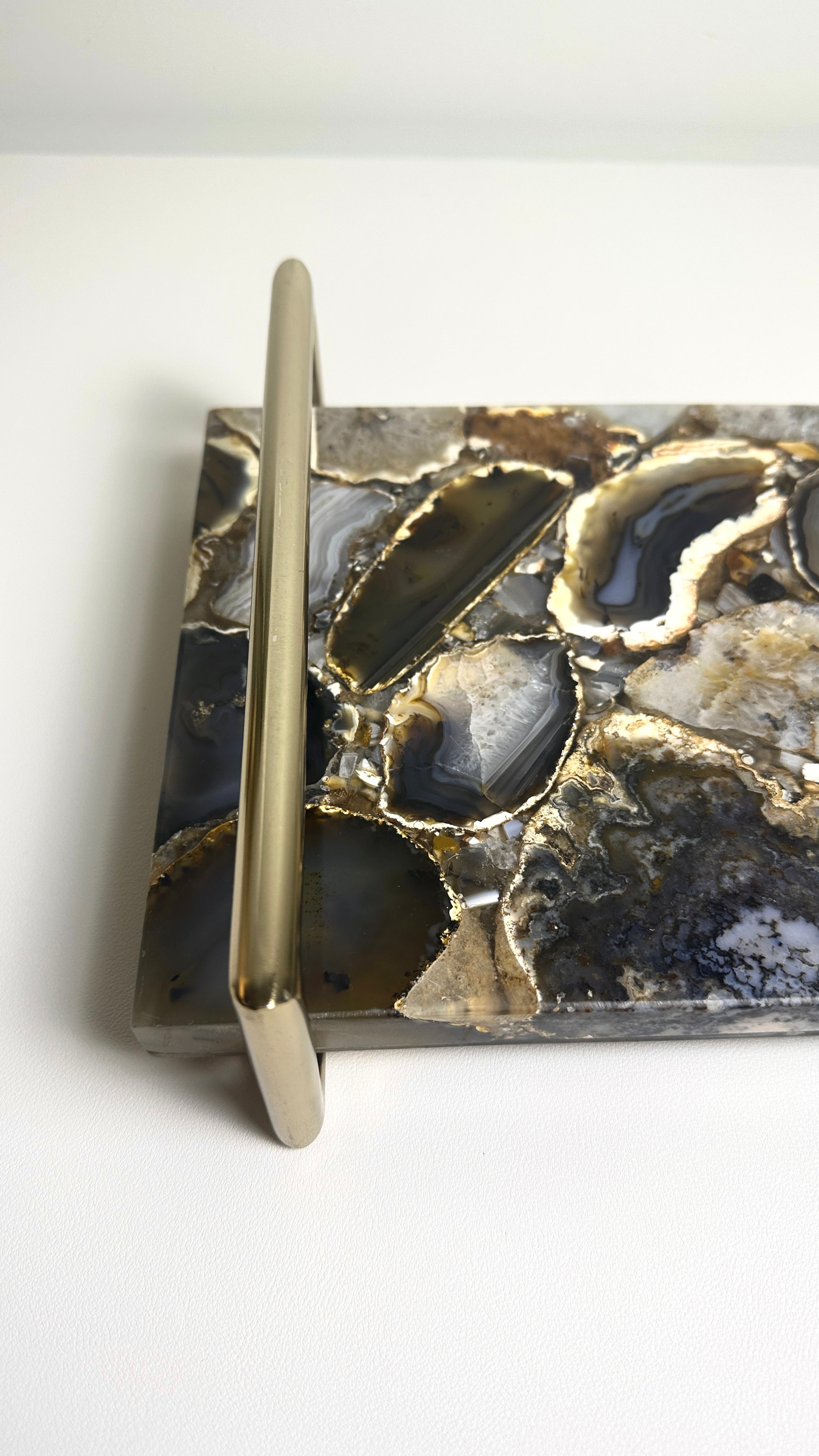 Gemstone mosaic style tray with Gold handle