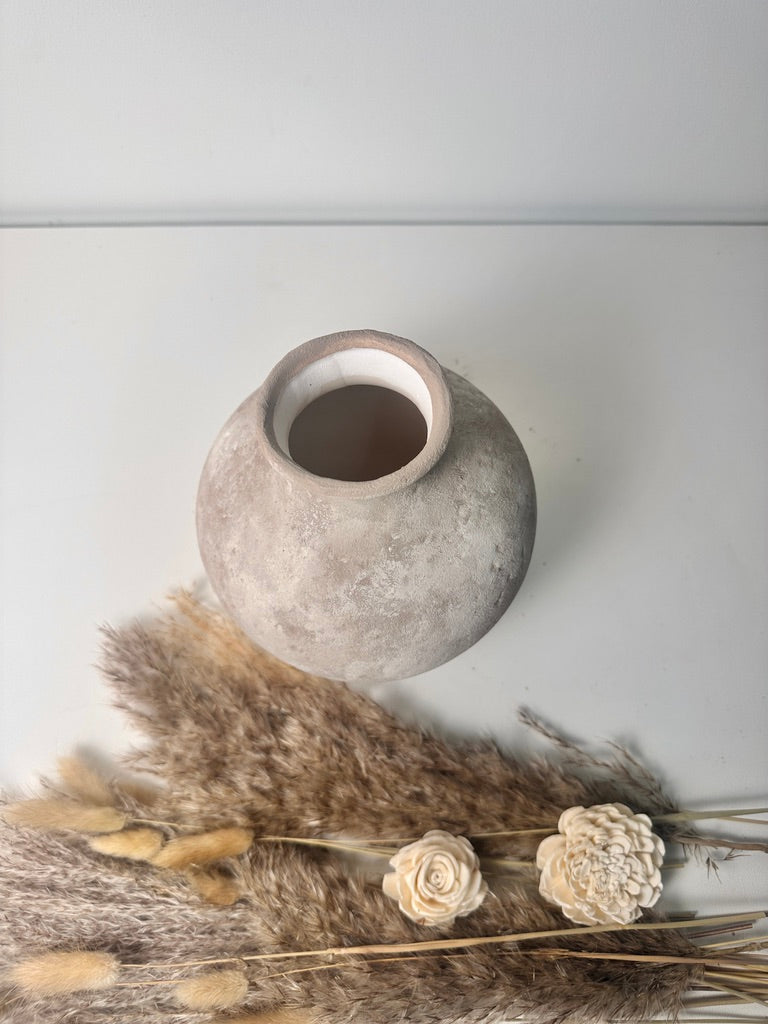 Minimalist Crater Moon Ceramic Vase 7.5" tall - Beige wash