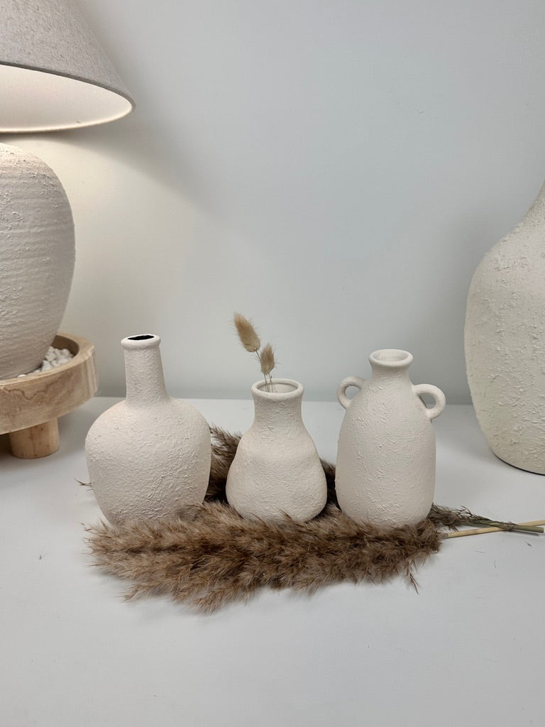 Set of 3 minimalist vases - hand painted and textured - off white