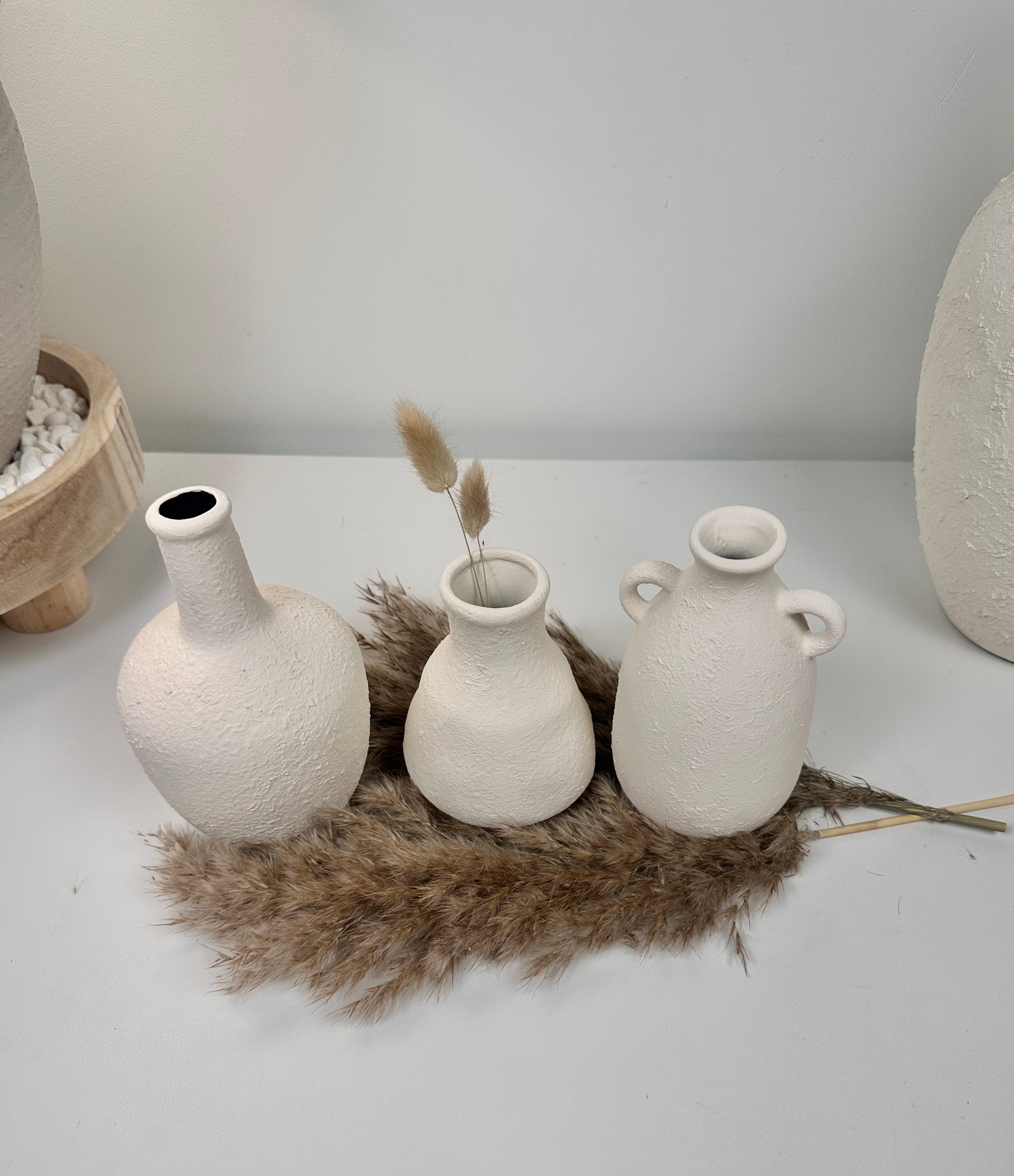 Set of 3 minimalist vases - hand painted and textured - off white