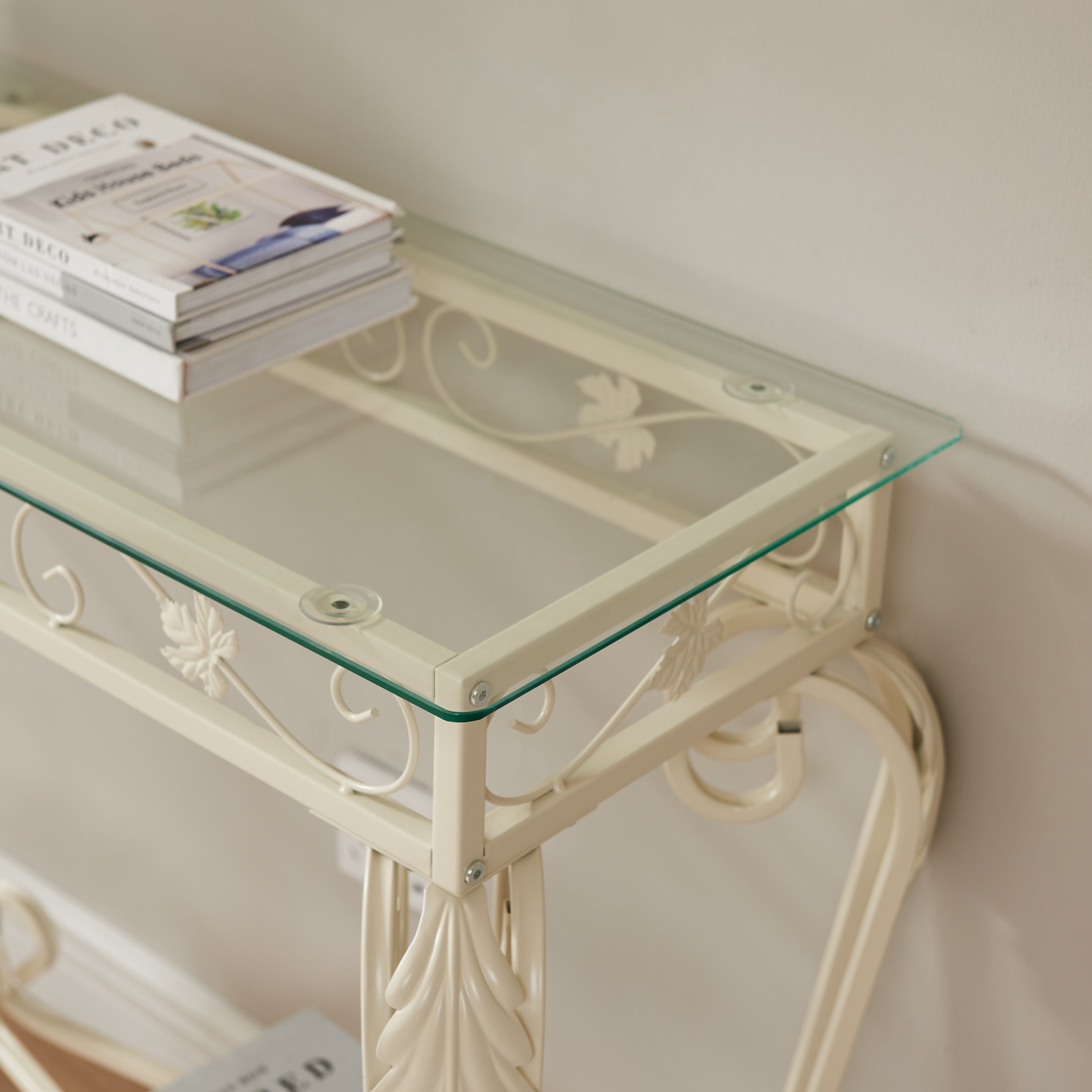 Modern Style Fancy Glass and Metal Table for Entrance, Console Tables for Entryway - White