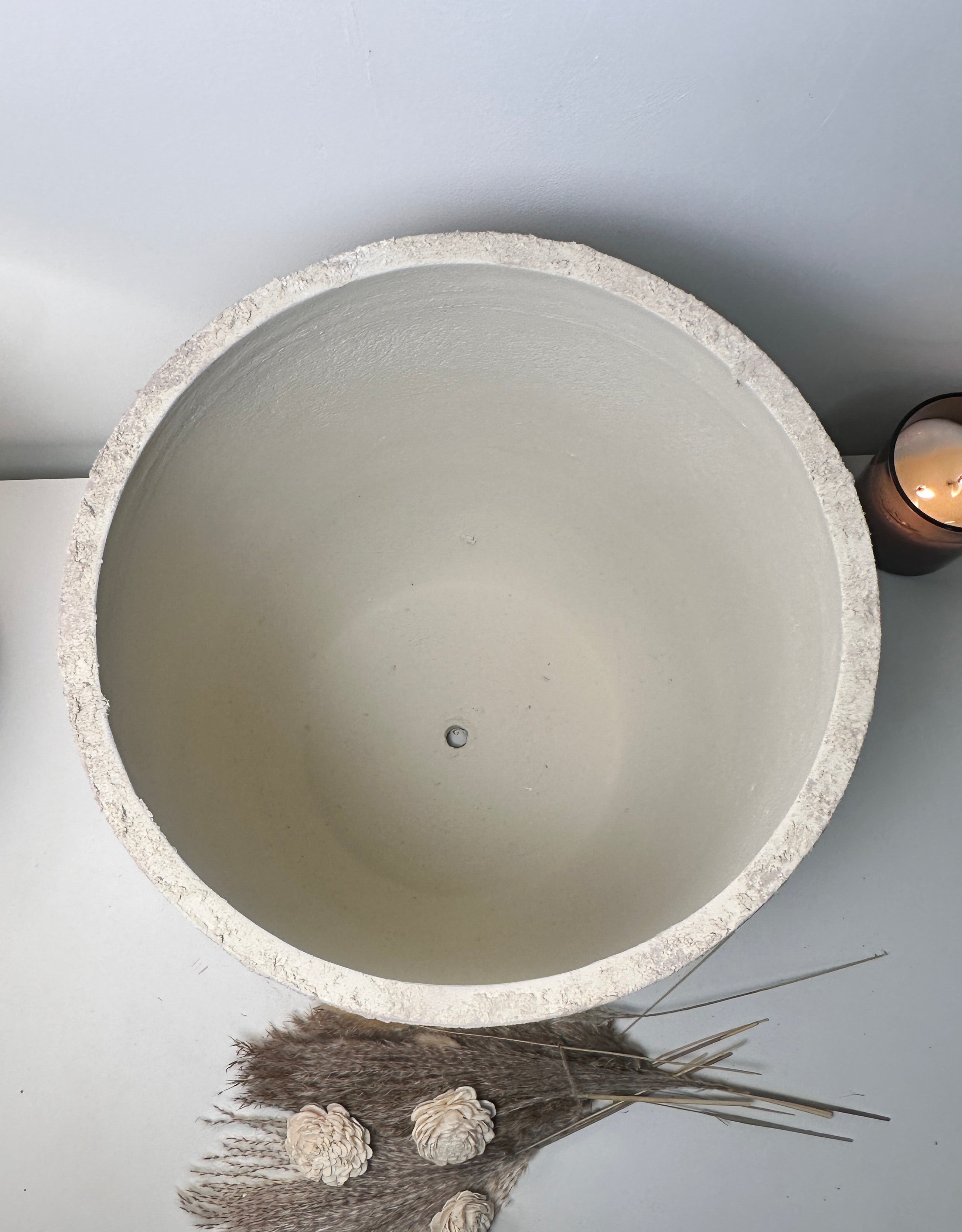 13.5" tall Minimalist Hand-Painted & Textured Planter Pot with drainage hole - French Beige