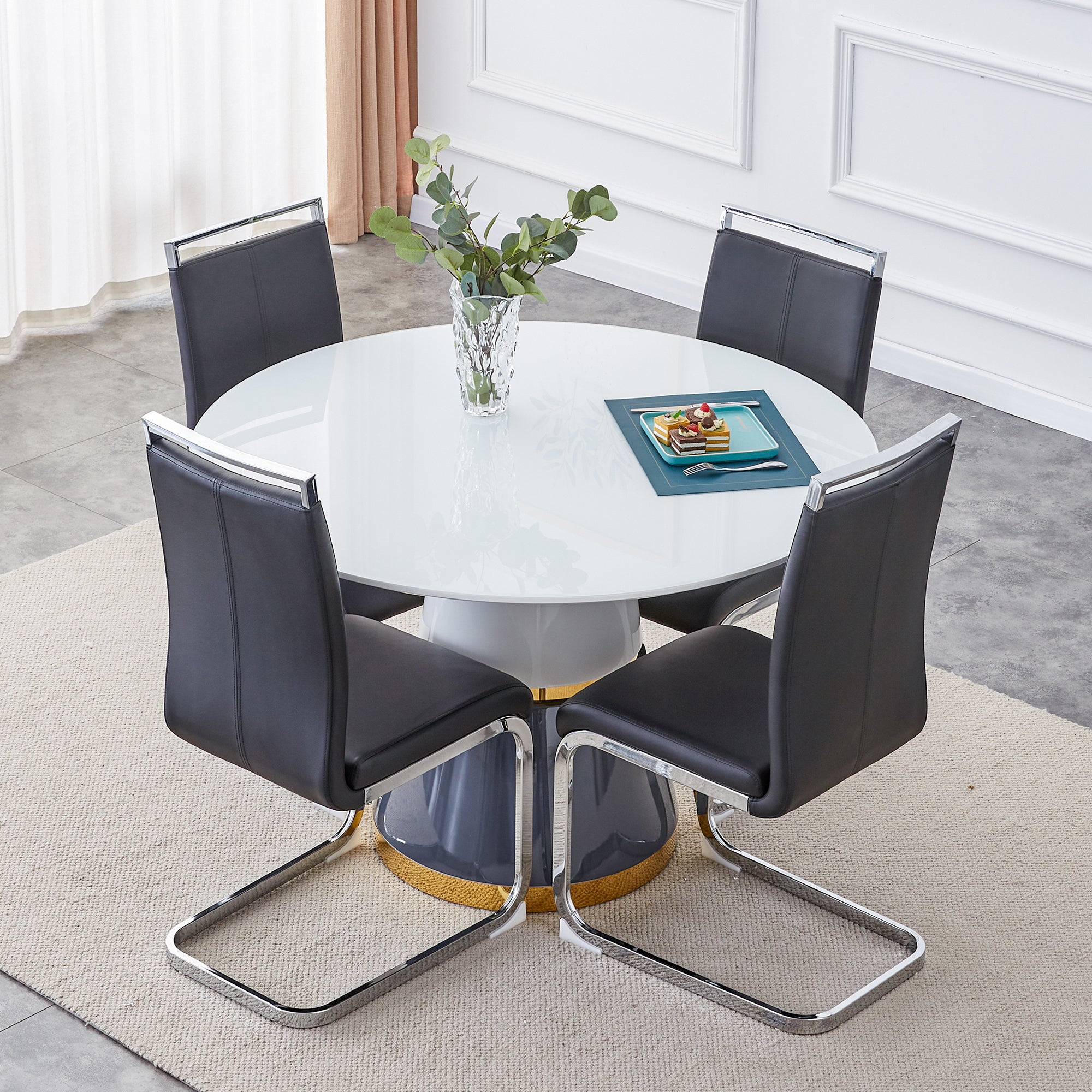 Modern Minimalist Luxury MDF Material Circular Dining Table - White