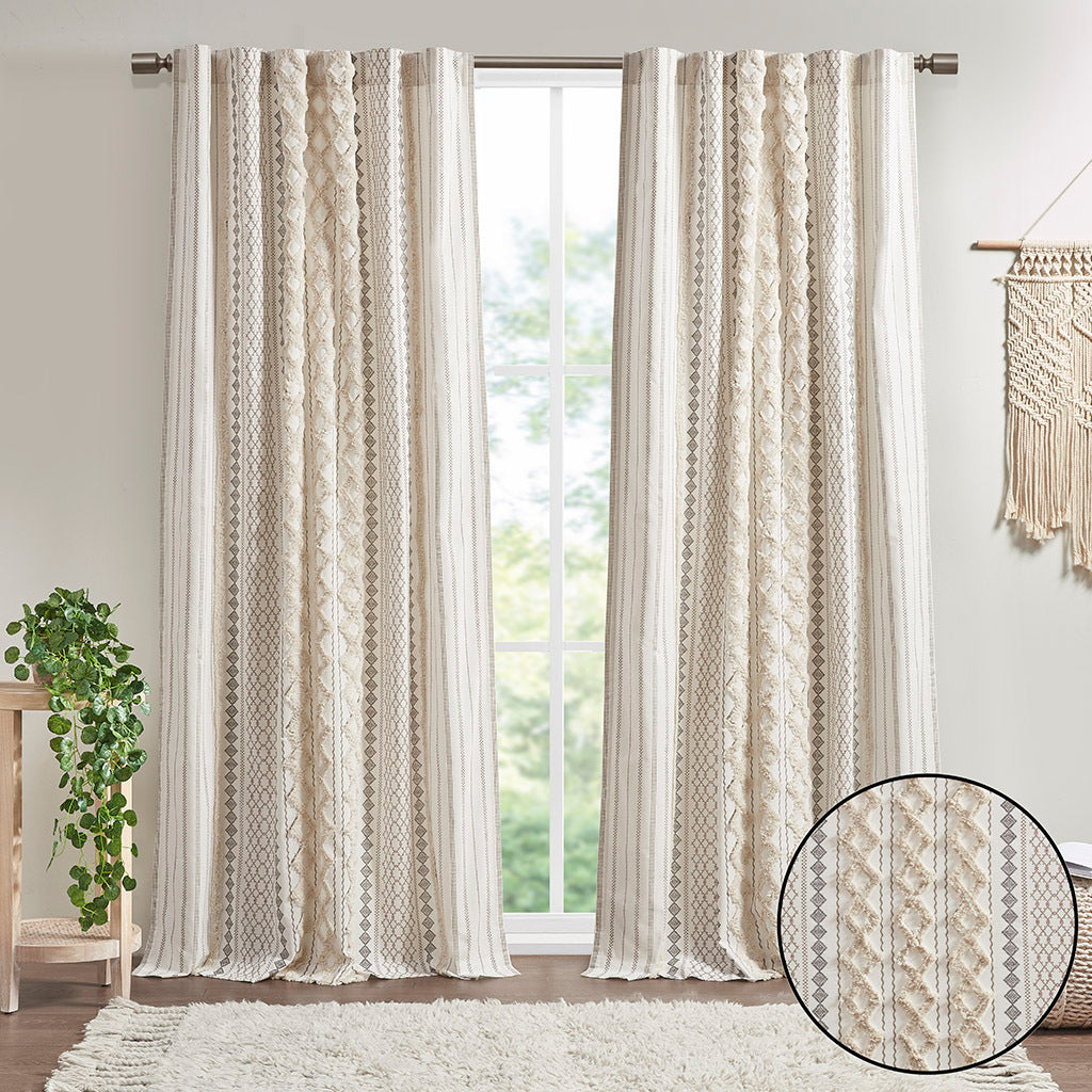 84"H Cotton Printed Curtain Panel with Chenille Stripe and Lining (1 panel)