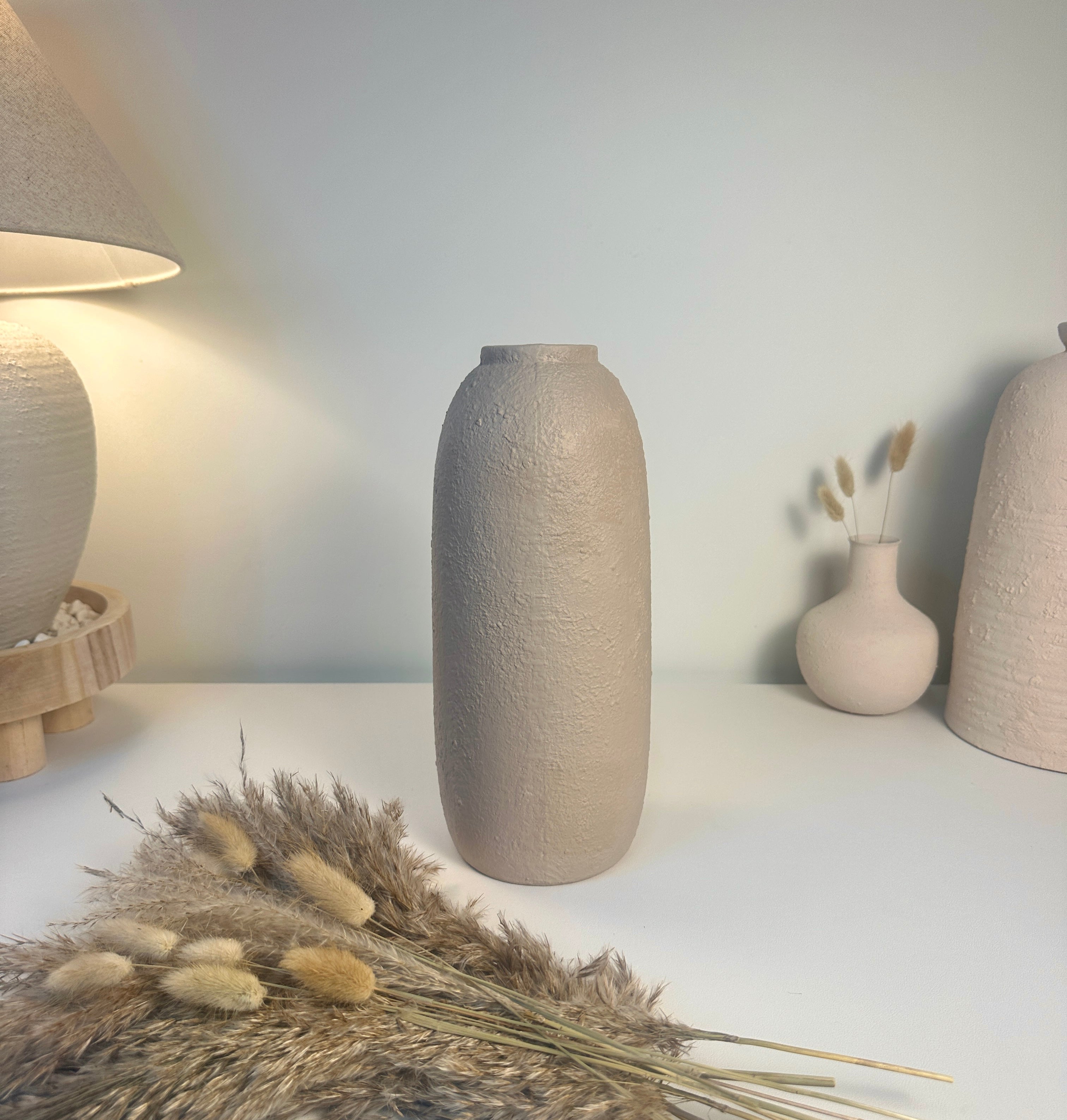 Minimalist Textured Ceramic Tan Beige Vase 12"